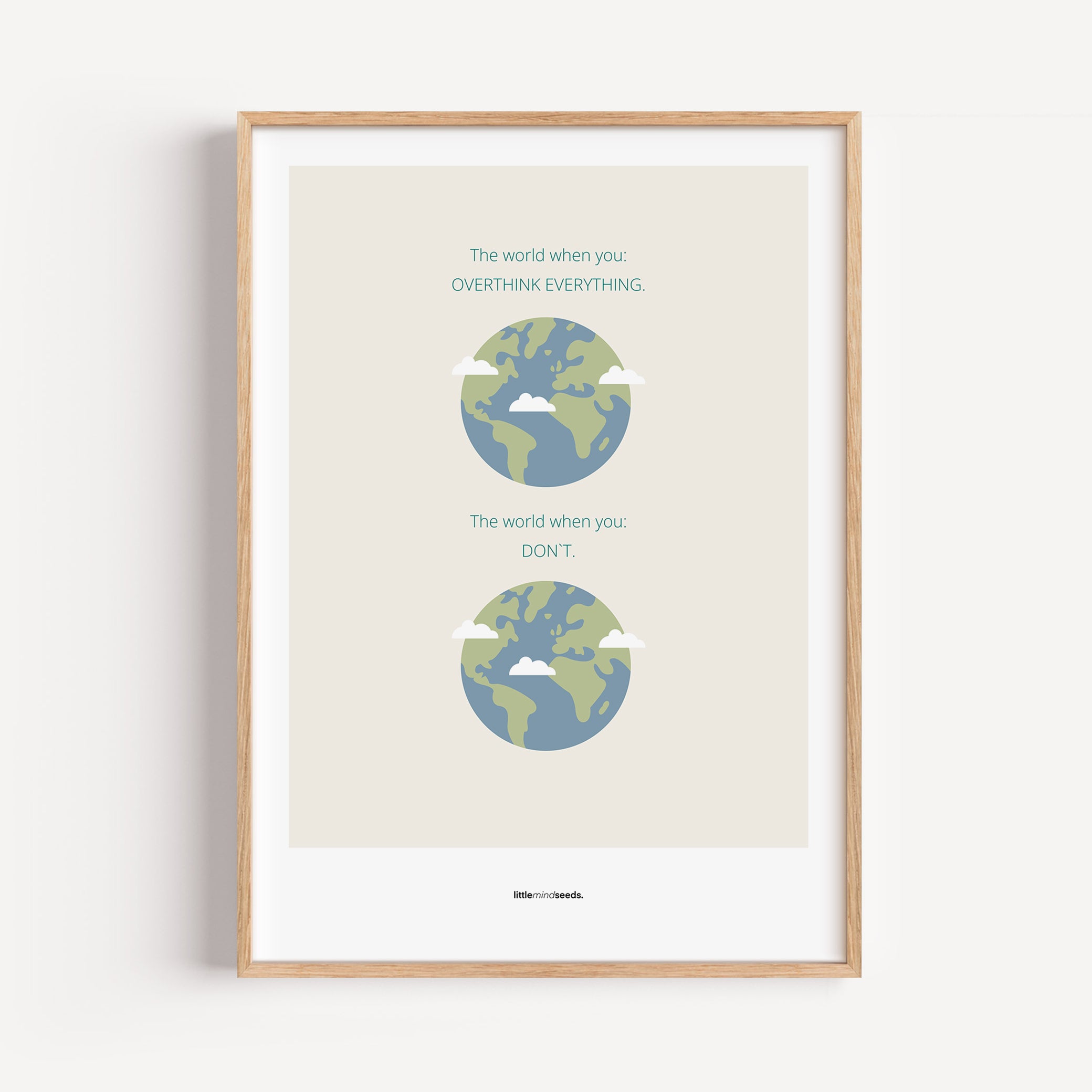 "The World" – Happiness & Well-Being Reminder Wall Art to Encourage Joy & Balance | Motivational Matte Frame | Minimalist Wall Art – Beige