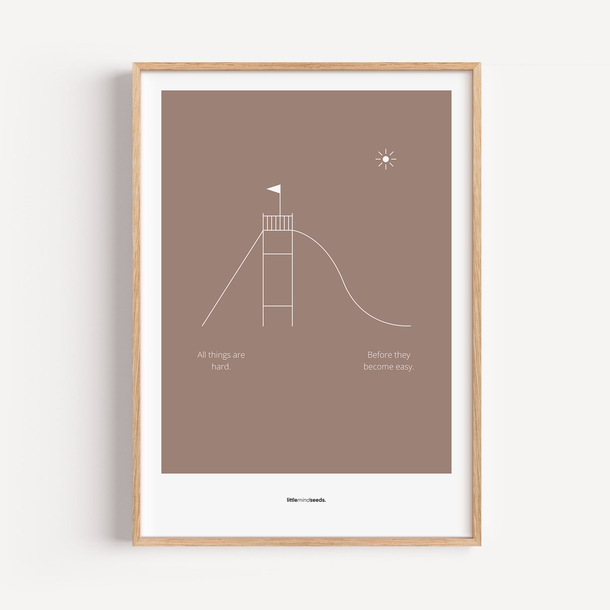 "All Things Are Hard Before They Become Easy" – Resilience & Confidence Wall Art to Build Self-Belief & Grit | Motivational Matte Frame | Minimalist Wall Art – Brown
