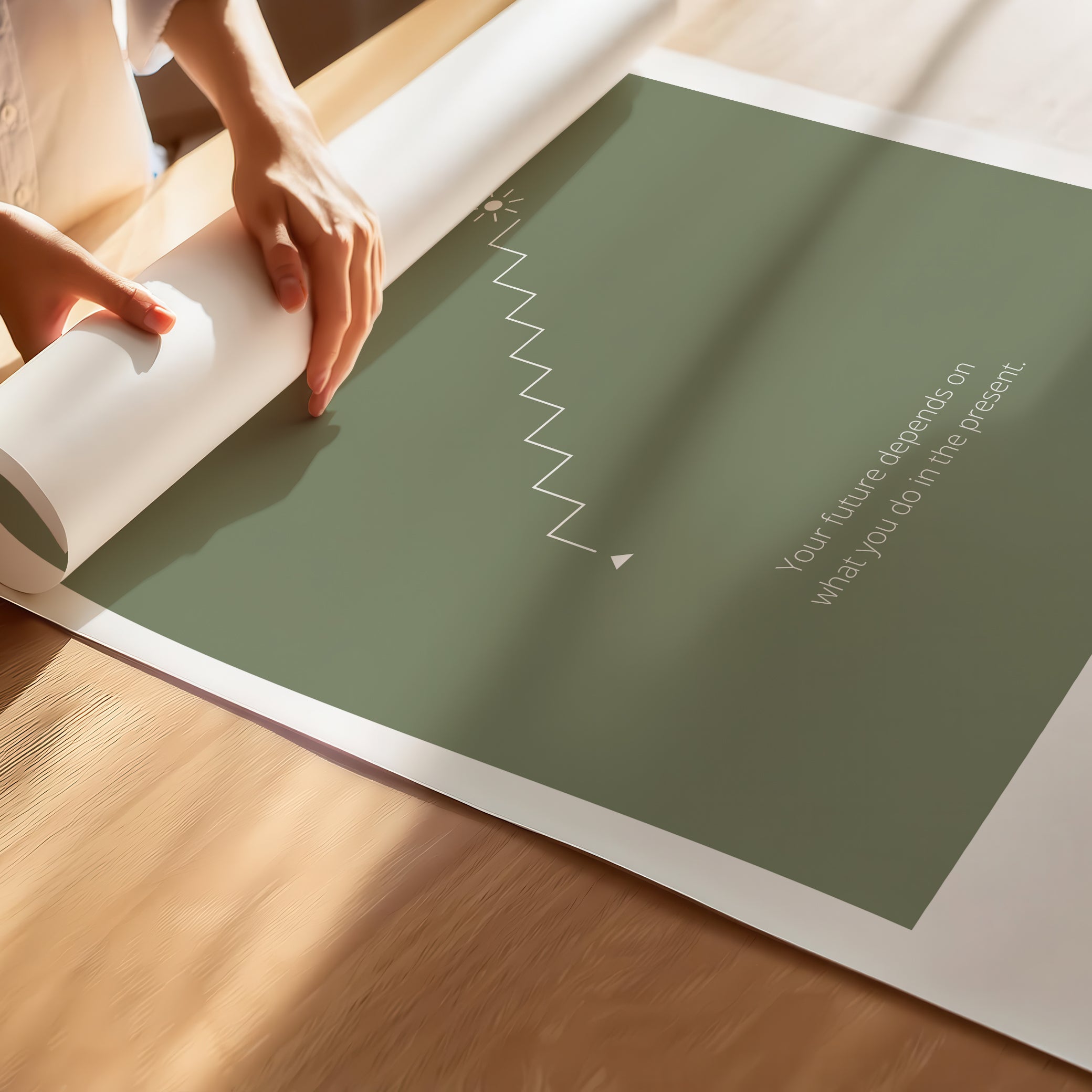 "The Future Depends On What You Do In The Present" – Discipline, Habits & Achievements Children Motivational Wall Poster to Foster Focus & Success Poster– Green