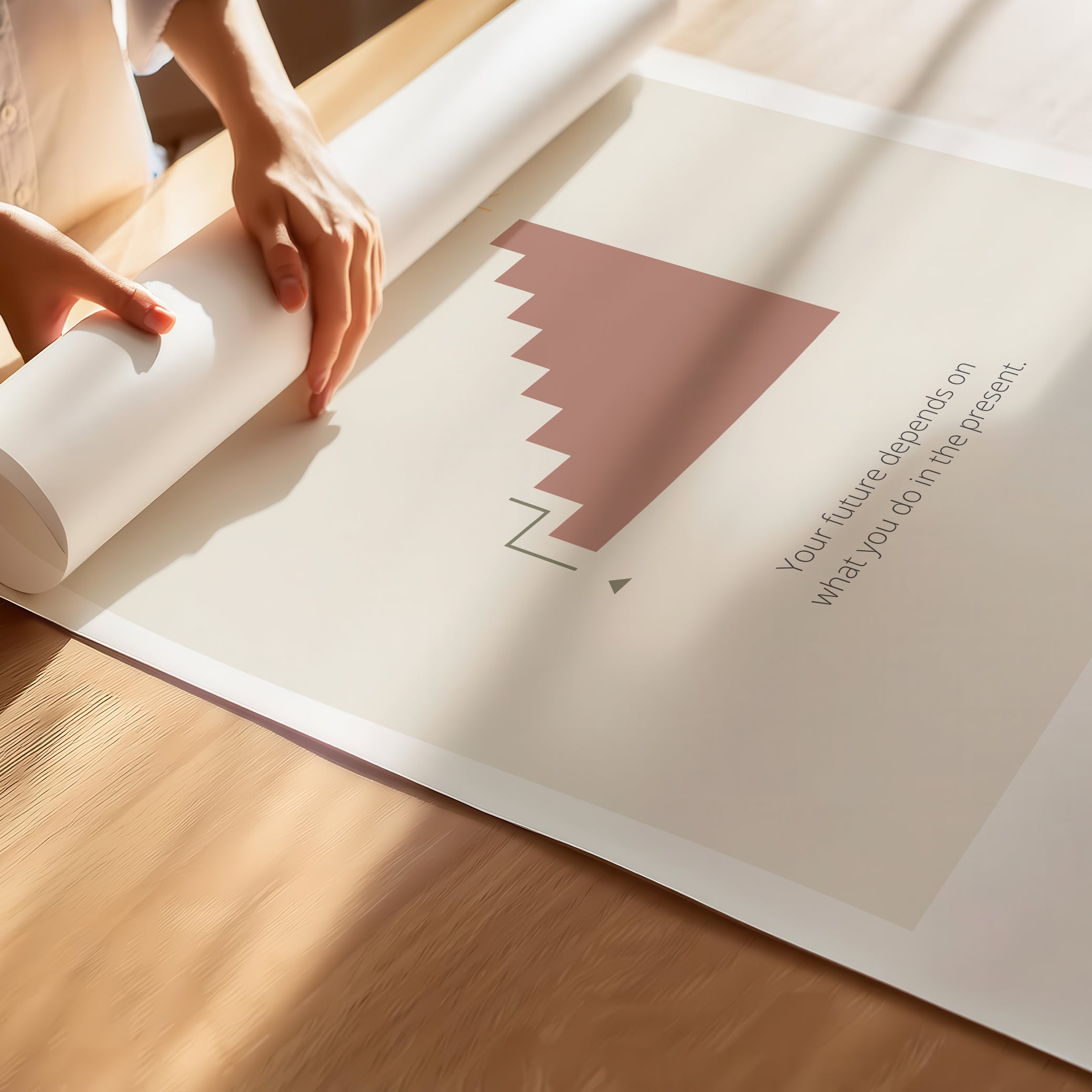 "The Future Depends On What You Do In The Present" – Discipline, Habits & Achievements Children Motivational Wall Poster to Foster Focus & Success | Unframed Poster– Beige