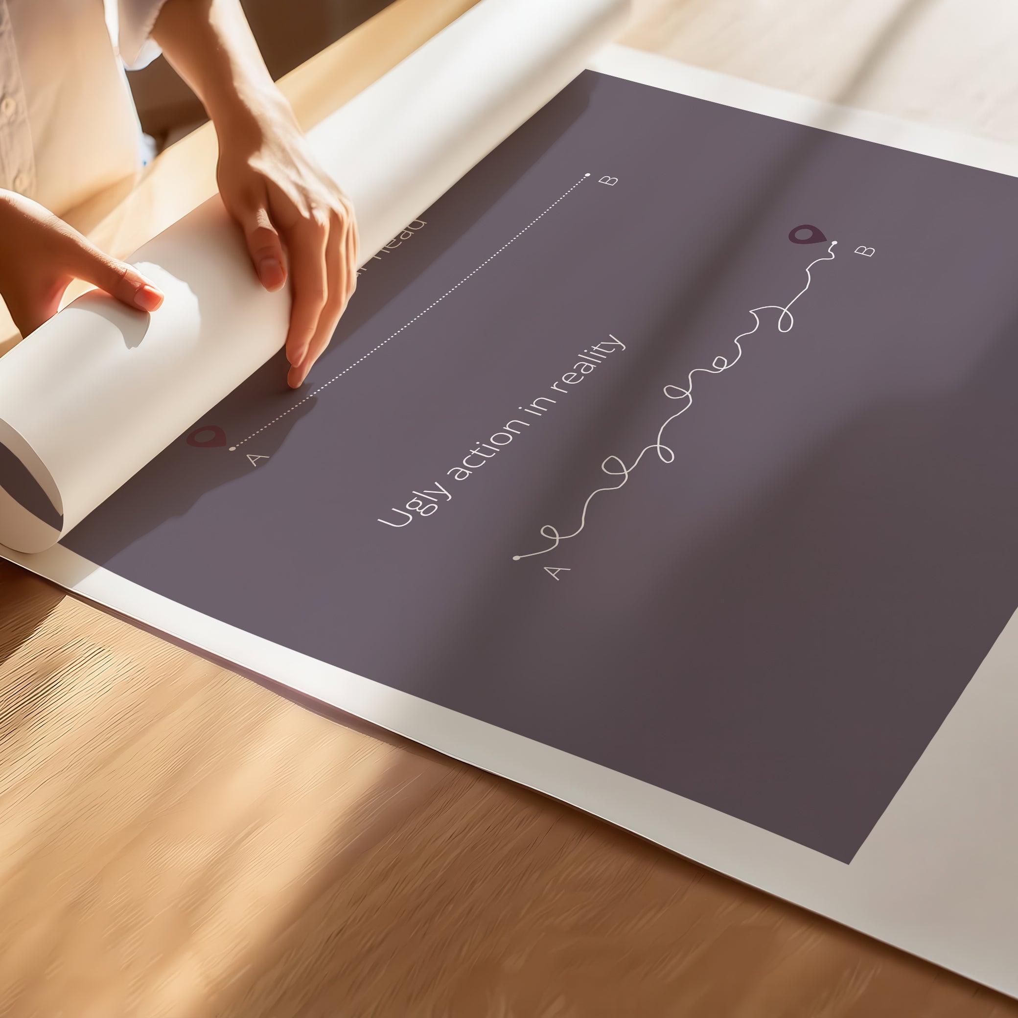 "Perfect Idea vs Ugly Action in Reality" – Critical Thinking & Problem-Solving Children Wall Art to Boost Creativity & Adaptability | Poster – Purple