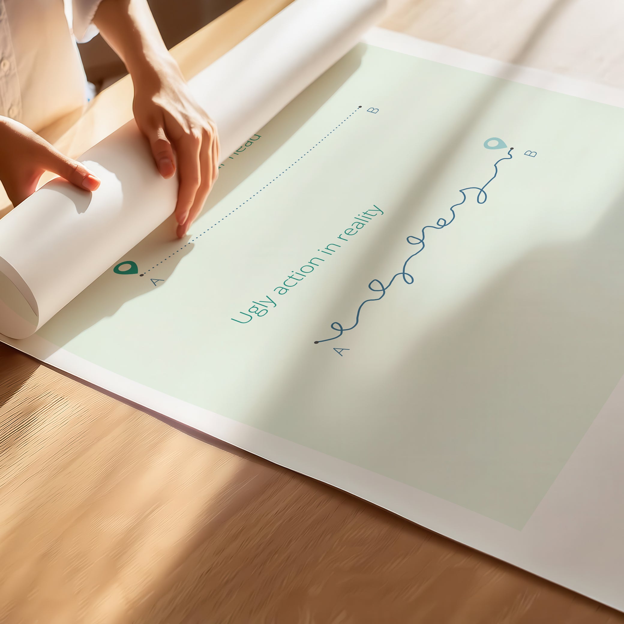 "Perfect Idea vs Ugly Action in Reality" – Critical Thinking & Problem-Solving Children Wall Art to Boost Creativity & Adaptability | Poster – Mint