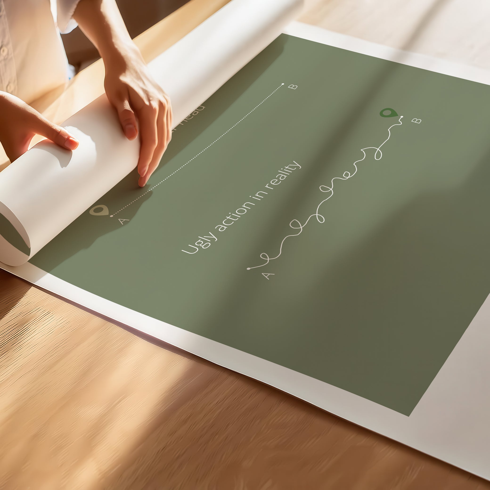 "Perfect Idea vs Ugly Action in Reality" – Critical Thinking & Problem-Solving Children Wall Art to Boost Creativity & Adaptability | Poster – Green