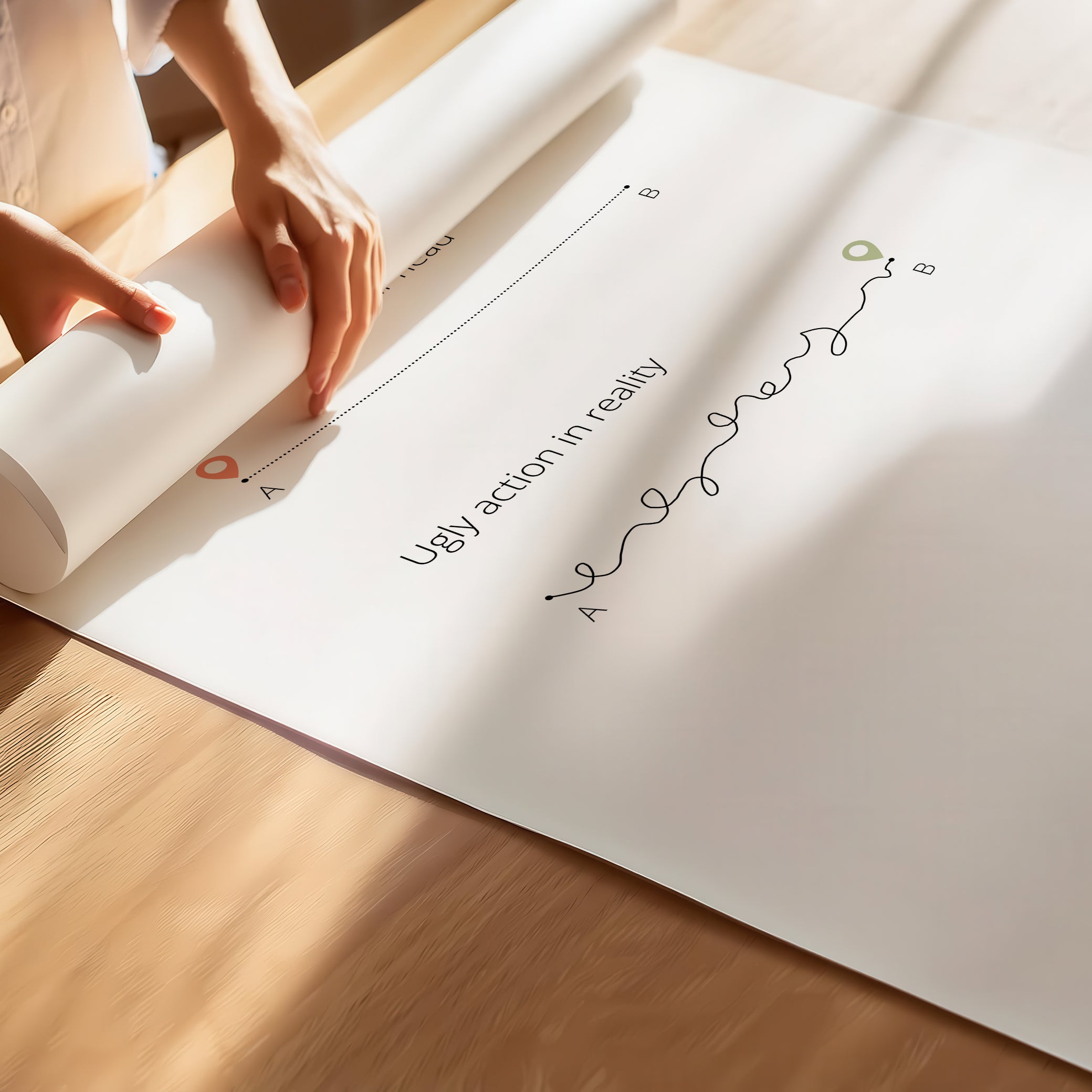 "Perfect Idea vs Ugly Action in Reality" – Critical Thinking & Problem-Solving Children Wall Art to Boost Creativity & Adaptability | Poster – white