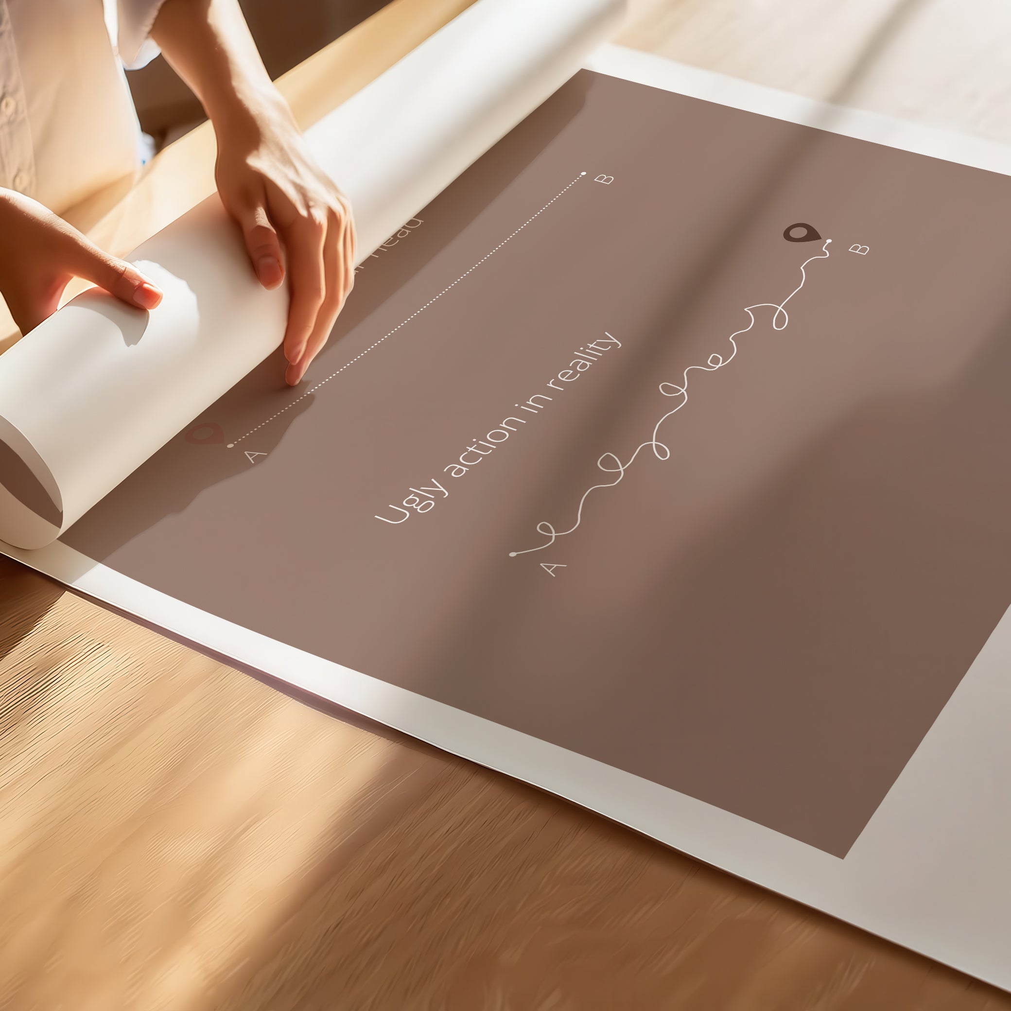 "Perfect Idea vs Ugly Action in Reality" – Critical Thinking & Problem-Solving Children Wall Art to Boost Creativity & Adaptability | Poster – Brown