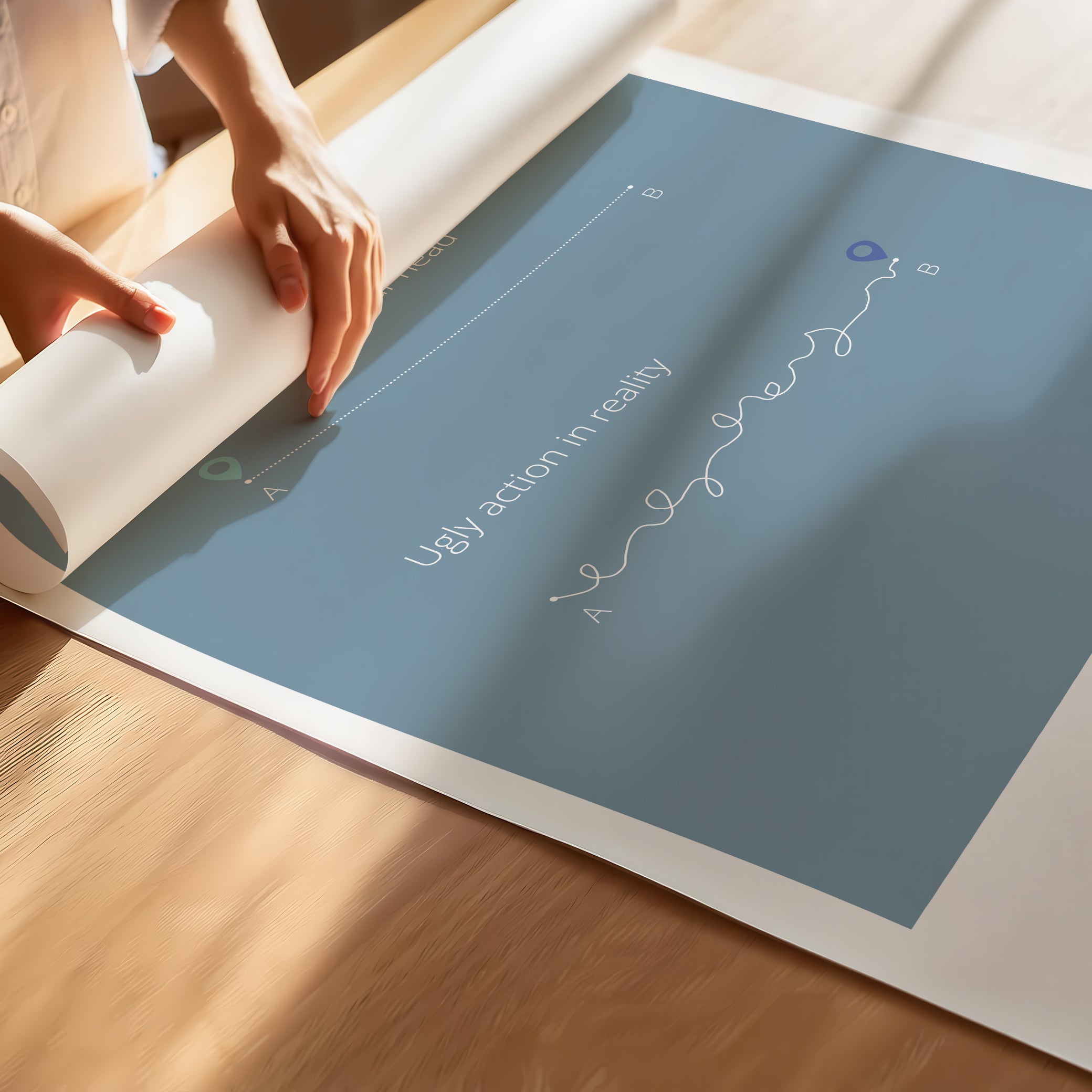 "Perfect Idea vs Ugly Action in Reality" – Critical Thinking & Problem-Solving Children Wall Art to Boost Creativity & Adaptability | Poster – Blue