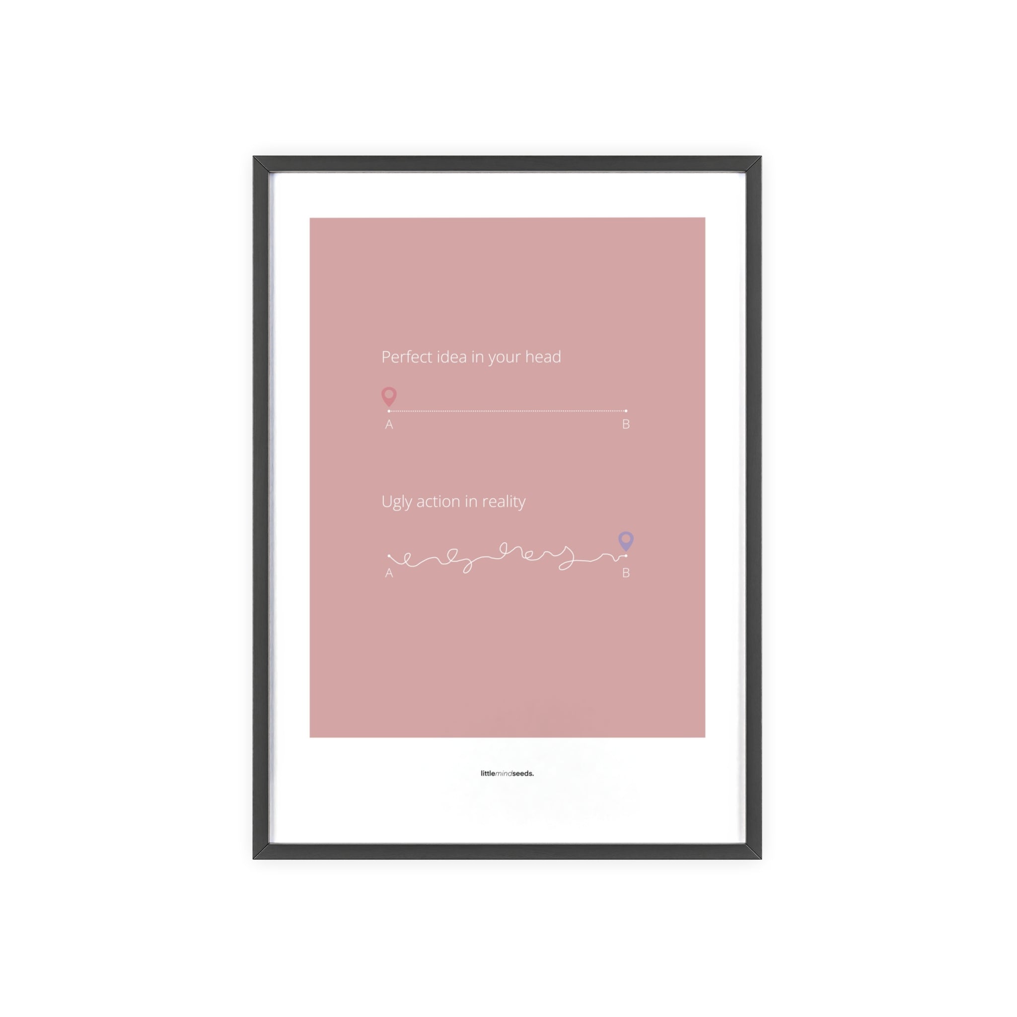 "Perfect Idea vs Ugly Action in Reality" – Critical Thinking & Problem-Solving Children Wall Art to Boost Creativity & Adaptability | Matte Frame Poster– Pink