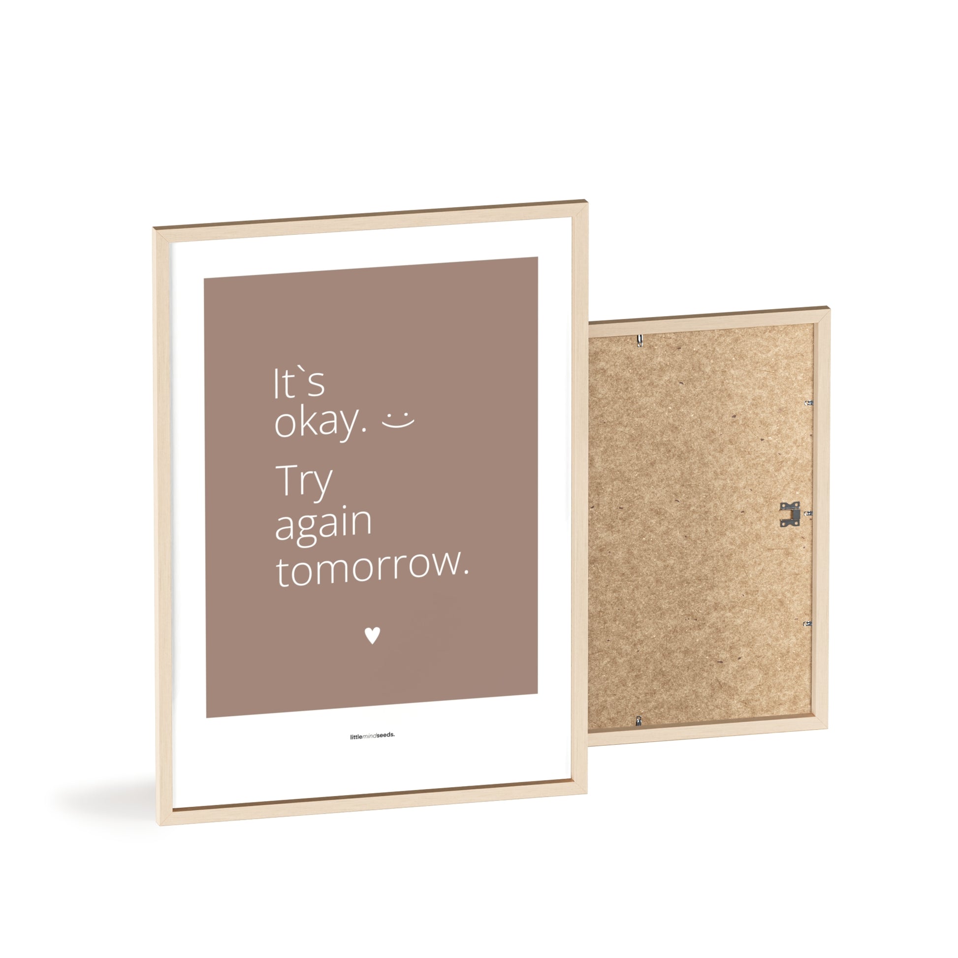 "It’s OK, Try Again Tomorrow" – Resilience & Confidence Wall Art to Build Self-Belief & Grit | Motivational Quality Framed Poster | Minimalist Wall Art – Brown