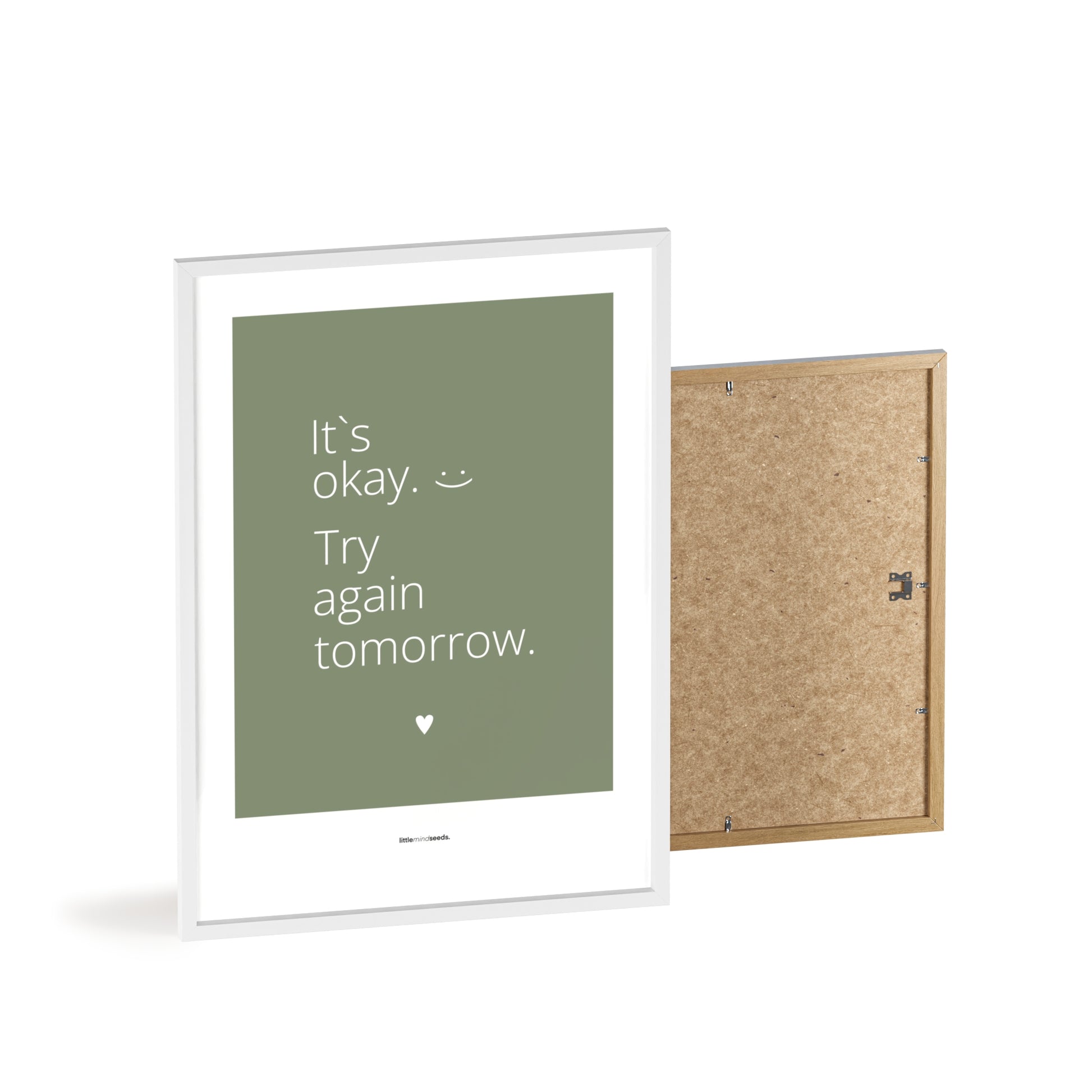 "It’s OK, Try Again Tomorrow" – Resilience & Confidence Wall Art to Build Self-Belief & Grit | Motivational Quality Framed Poster | Minimalist Wall Art – Green