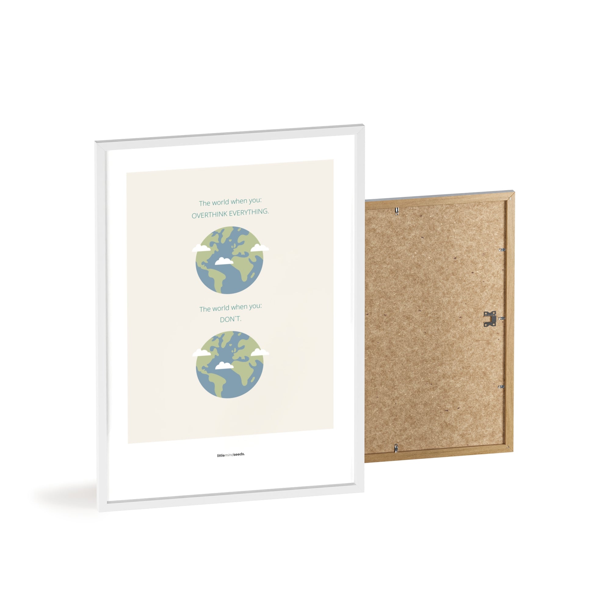 "The World" – Happiness & Well-Being Reminder Wall Art to Encourage Joy & Balance | Motivational Matte Frame | Minimalist Wall Art – Beige