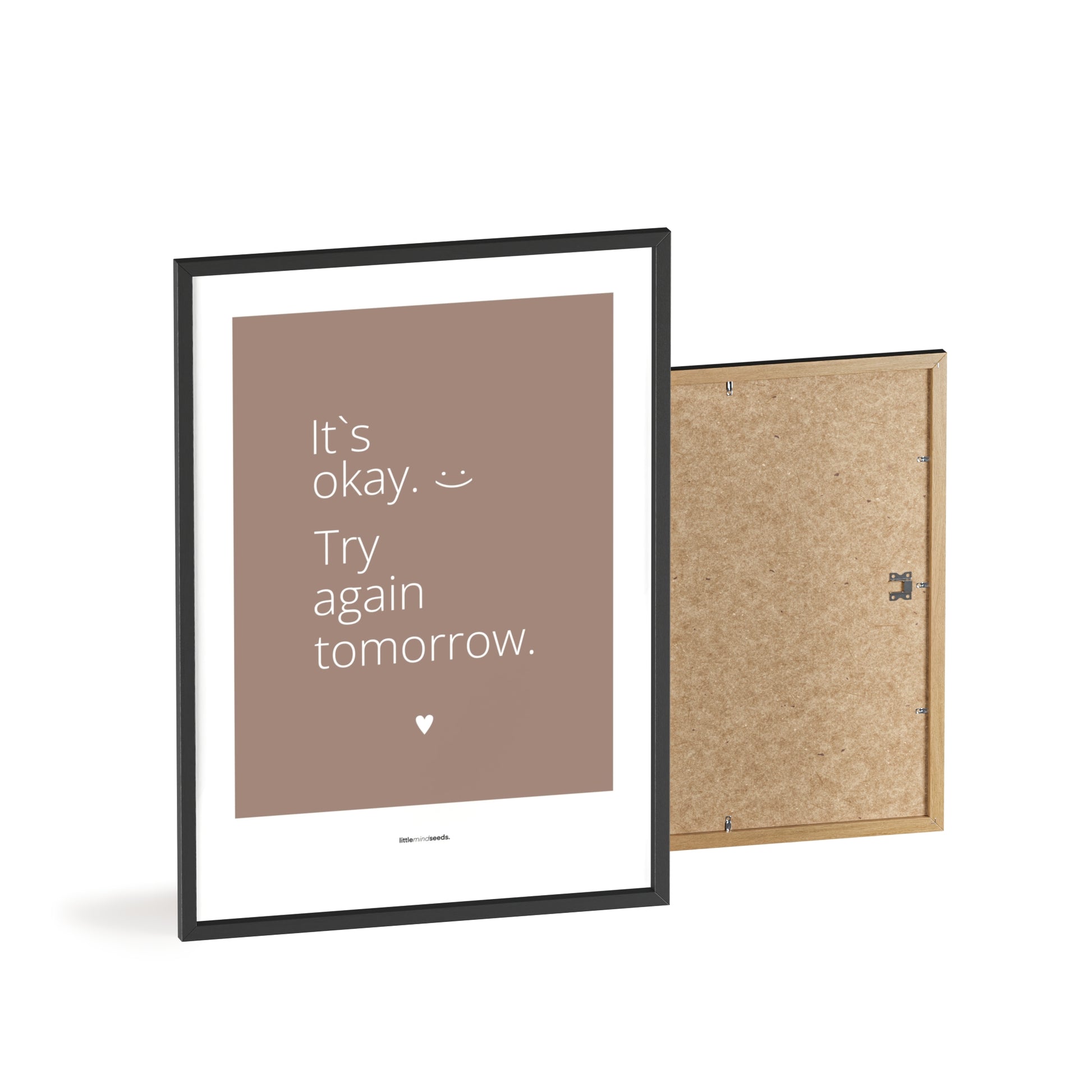 "It’s OK, Try Again Tomorrow" – Resilience & Confidence Wall Art to Build Self-Belief & Grit | Motivational Quality Framed Poster | Minimalist Wall Art – Brown