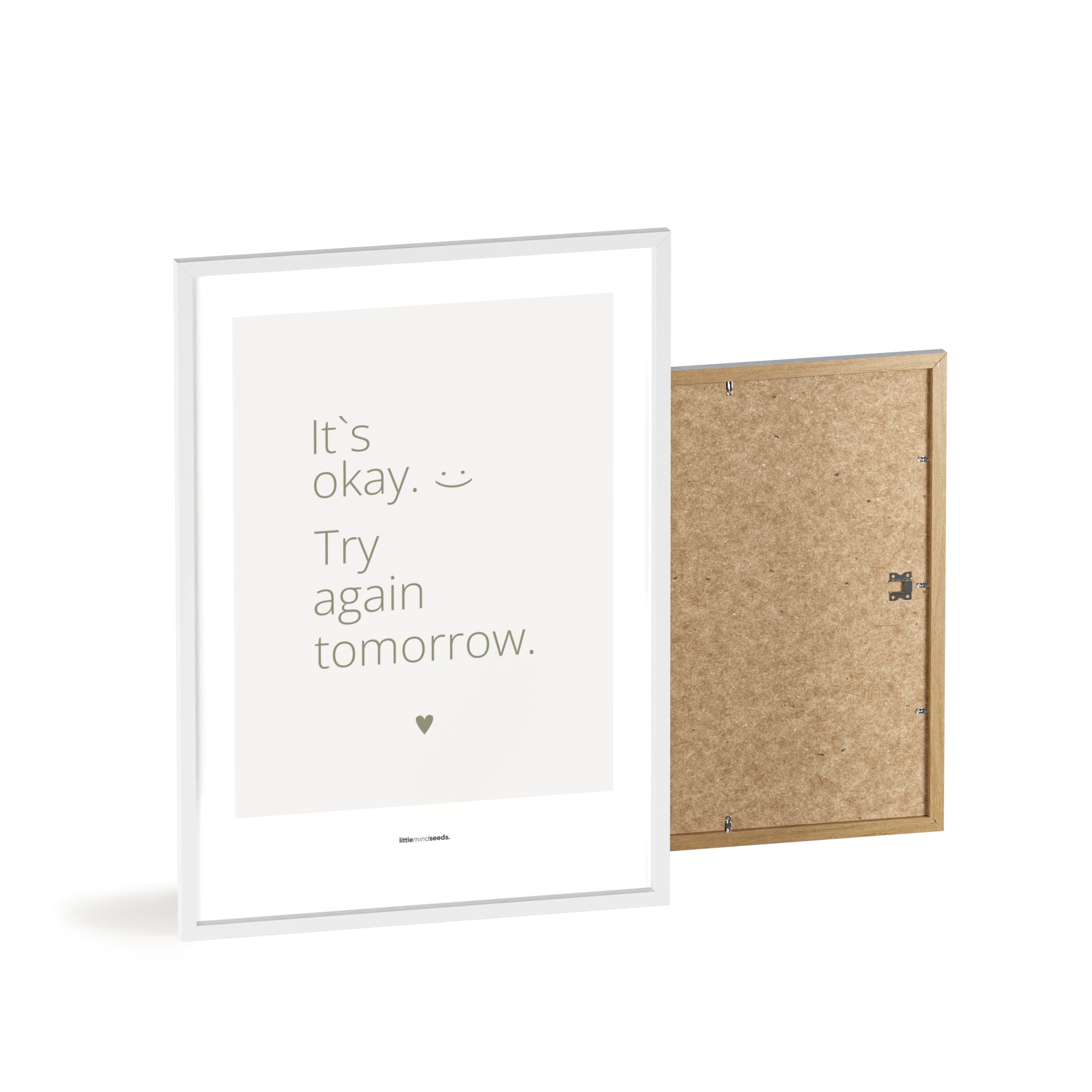 "It’s OK, Try Again Tomorrow" – Resilience & Confidence Wall Art to Build Self-Belief & Grit | Motivational Quality Framed Poster | Minimalist Wall Art – Light Gray