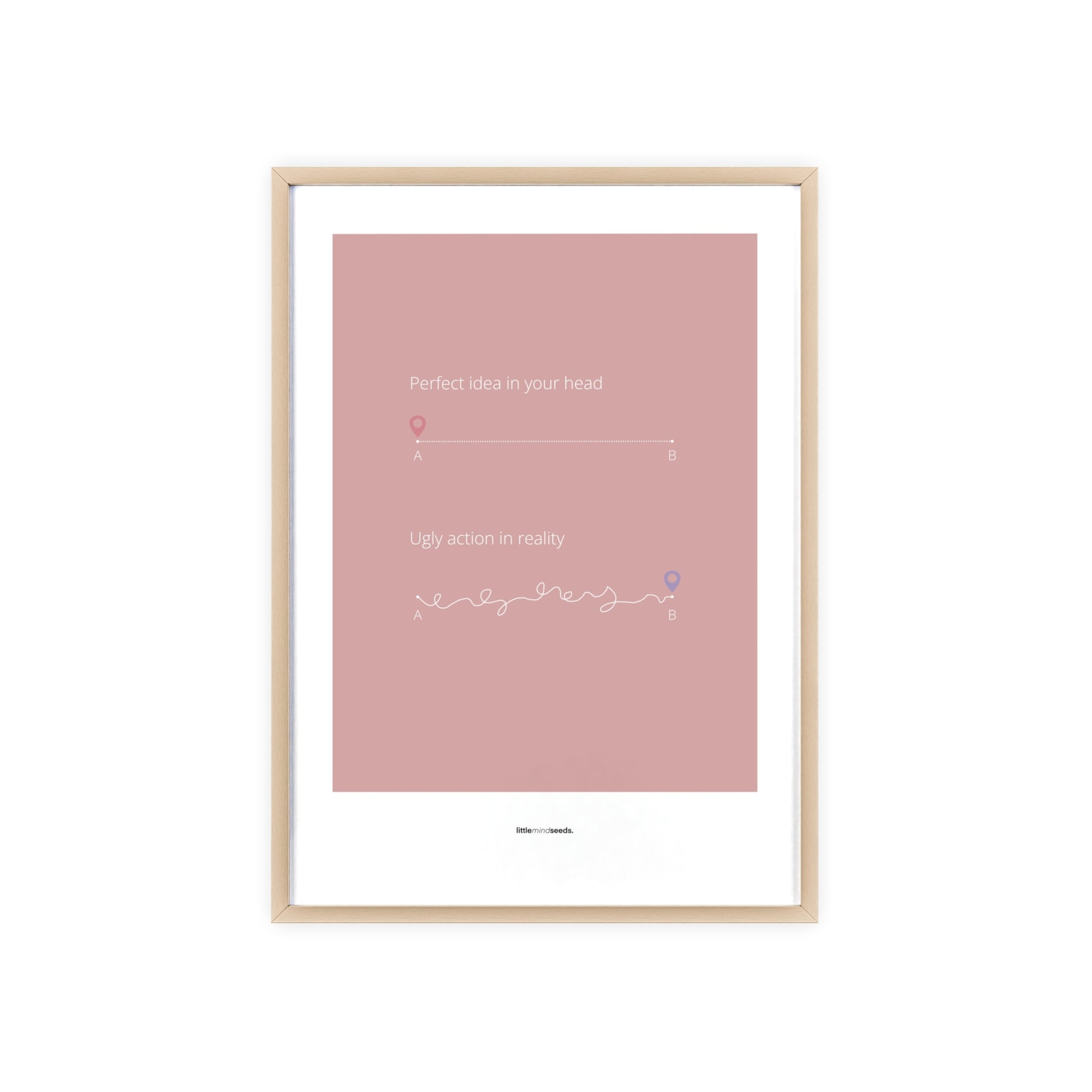 "Perfect Idea vs Ugly Action in Reality" – Critical Thinking & Problem-Solving Children Wall Art to Boost Creativity & Adaptability | Matte Frame Poster– Pink