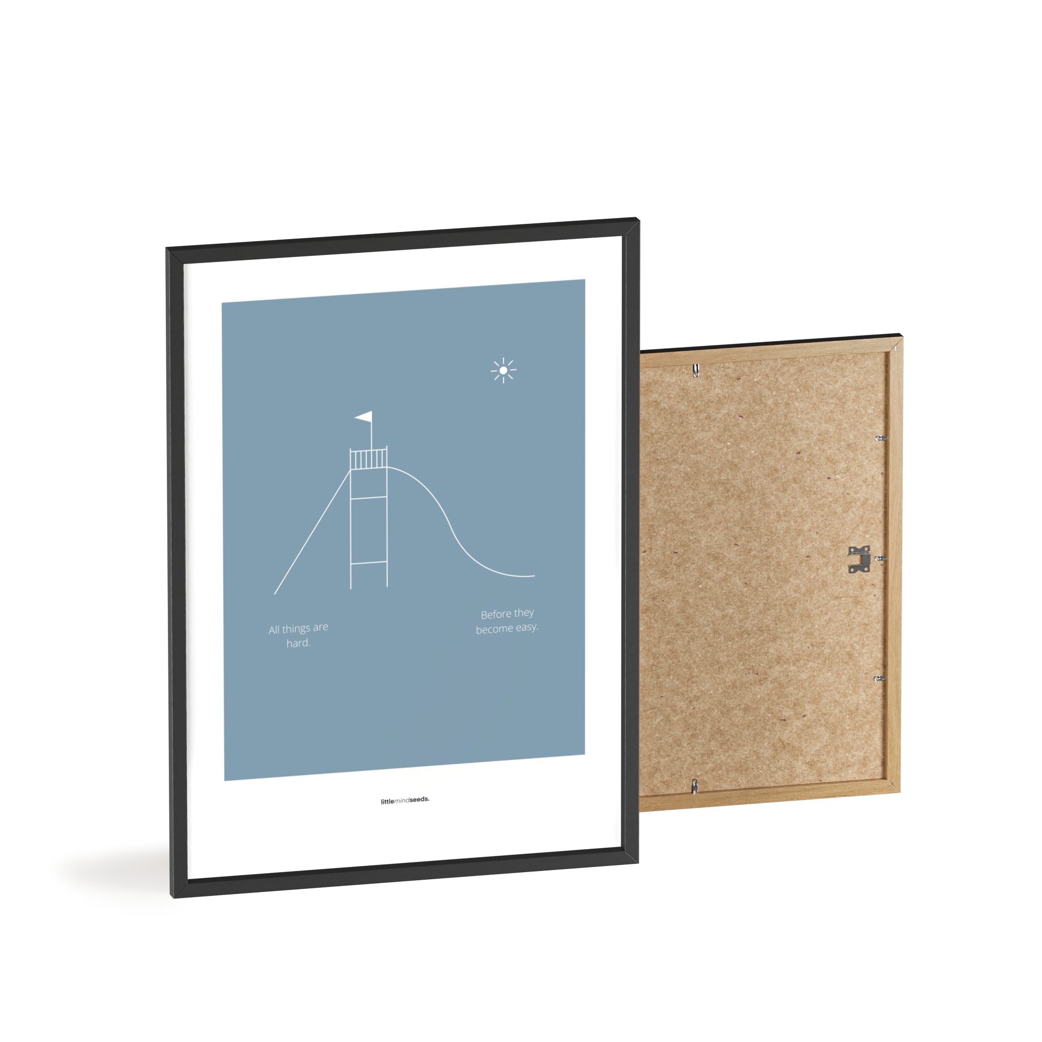 "All Things Are Hard Before They Become Easy" – Resilience & Confidence Wall Art to Build Self-Belief & Grit | Motivational Matte Frame | Minimalist Wall Art – Blue