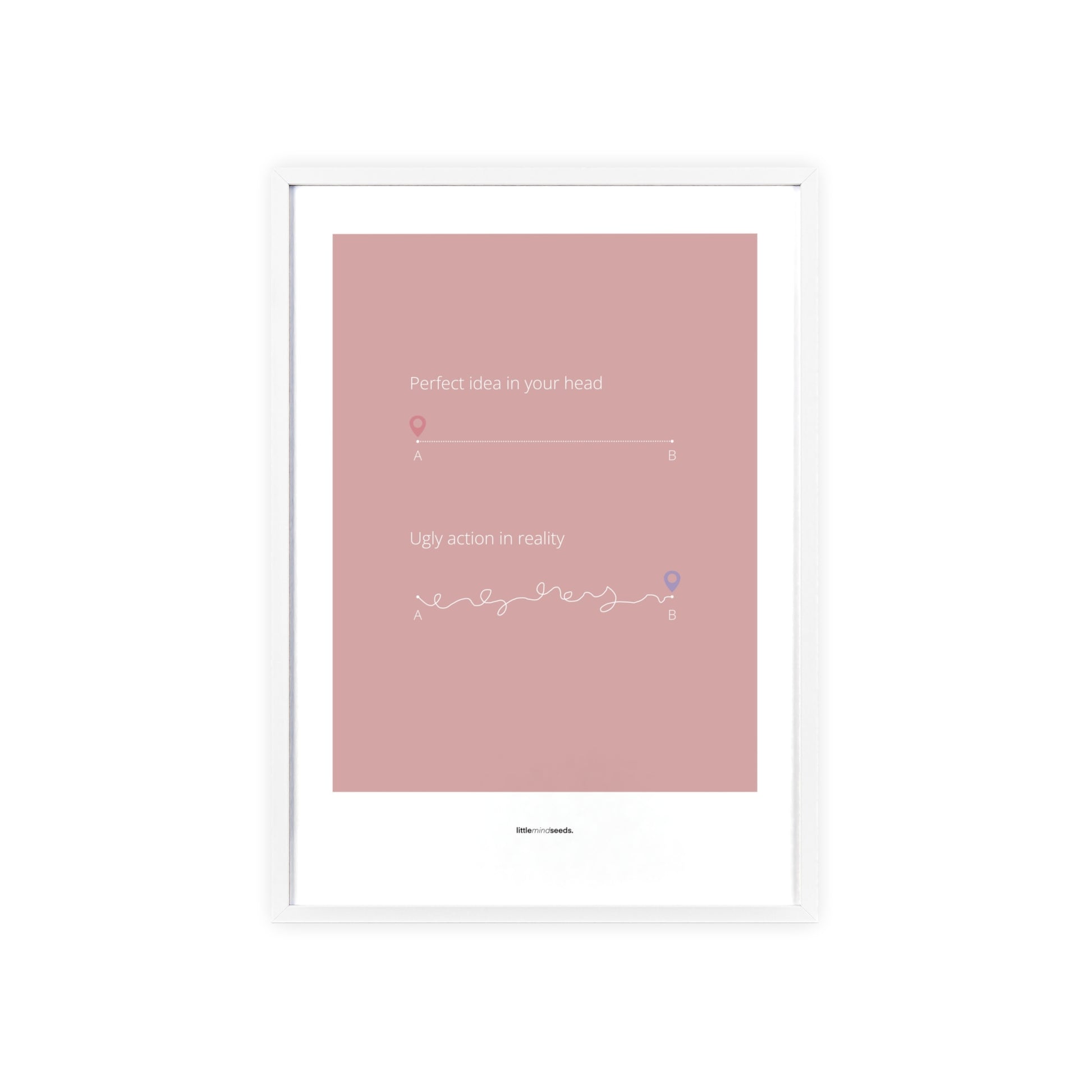 "Perfect Idea vs Ugly Action in Reality" – Critical Thinking & Problem-Solving Children Wall Art to Boost Creativity & Adaptability | Matte Frame Poster– Pink