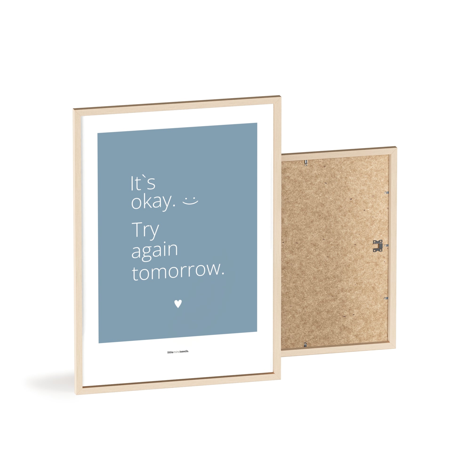 "It’s OK, Try Again Tomorrow" – Resilience & Confidence Wall Art to Build Self-Belief & Grit | Motivational Quality Framed Poster | Minimalist Wall Art – Blue