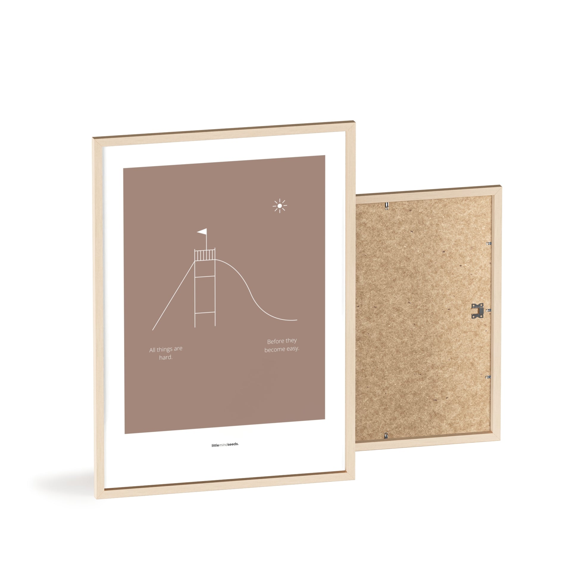 "All Things Are Hard Before They Become Easy" – Resilience & Confidence Wall Art to Build Self-Belief & Grit | Motivational Matte Frame | Minimalist Wall Art – Brown