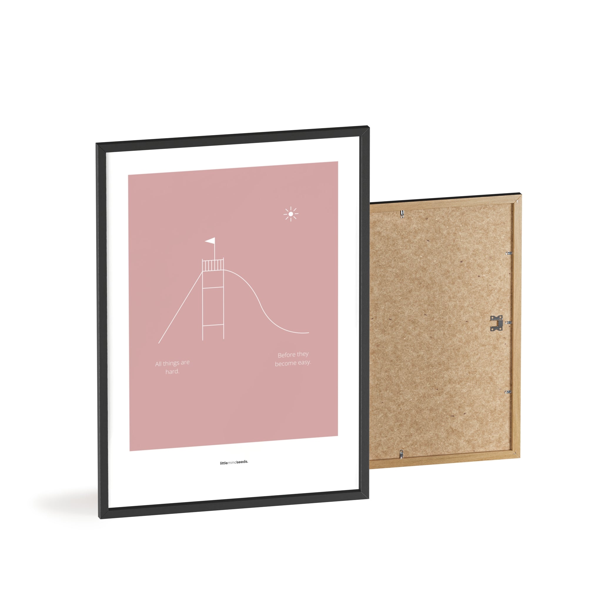 "All Things Are Hard Before They Become Easy" – Resilience & Confidence Wall Art to Build Self-Belief & Grit | Motivational Matte Frame | Minimalist Wall Art – Pink