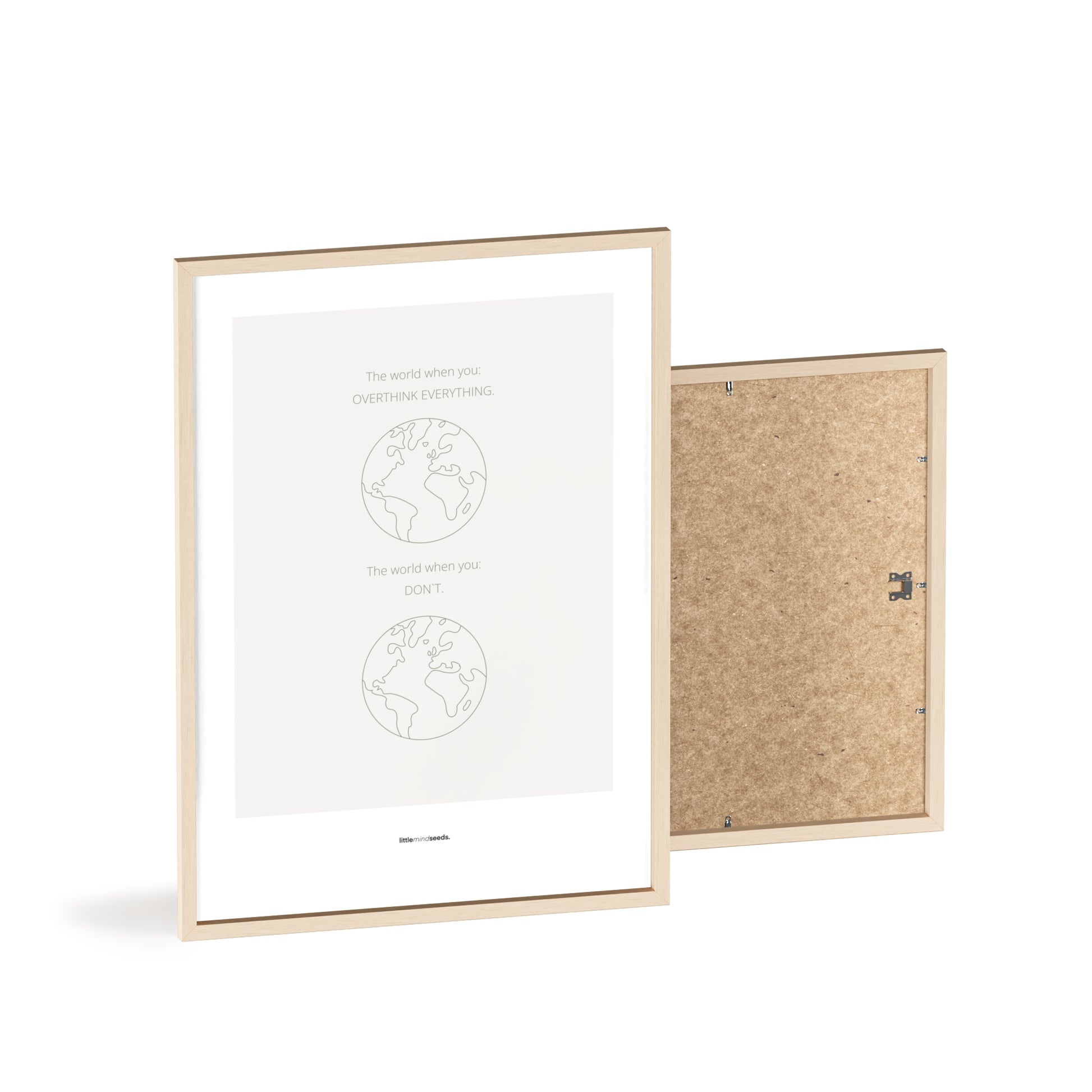 "The World" – Happiness & Well-Being Reminder Wall Art to Encourage Joy & Balance | Motivational Matte Frame | Minimalist Wall Art – Light Gray