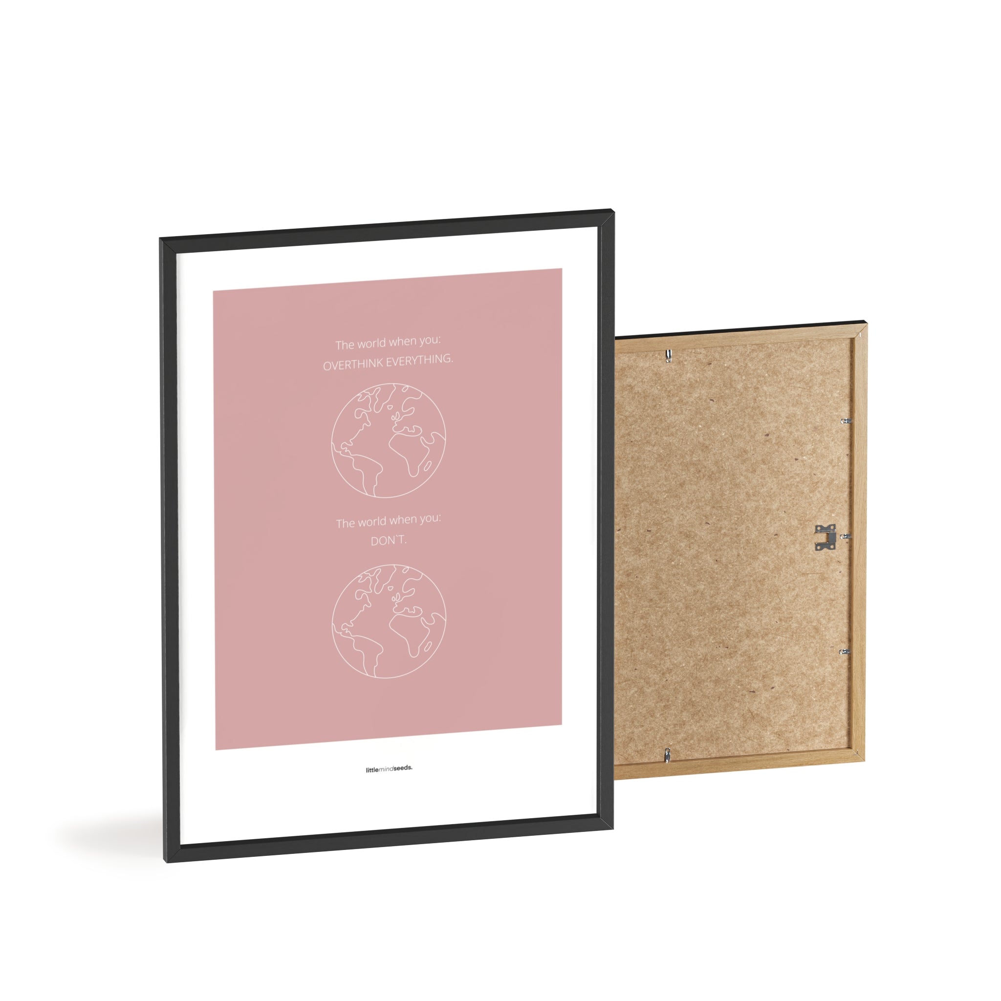 "The World" – Happiness & Well-Being Reminder Wall Art to Encourage Joy & Balance | Motivational Matte Frame | Minimalist Wall Art – Pink