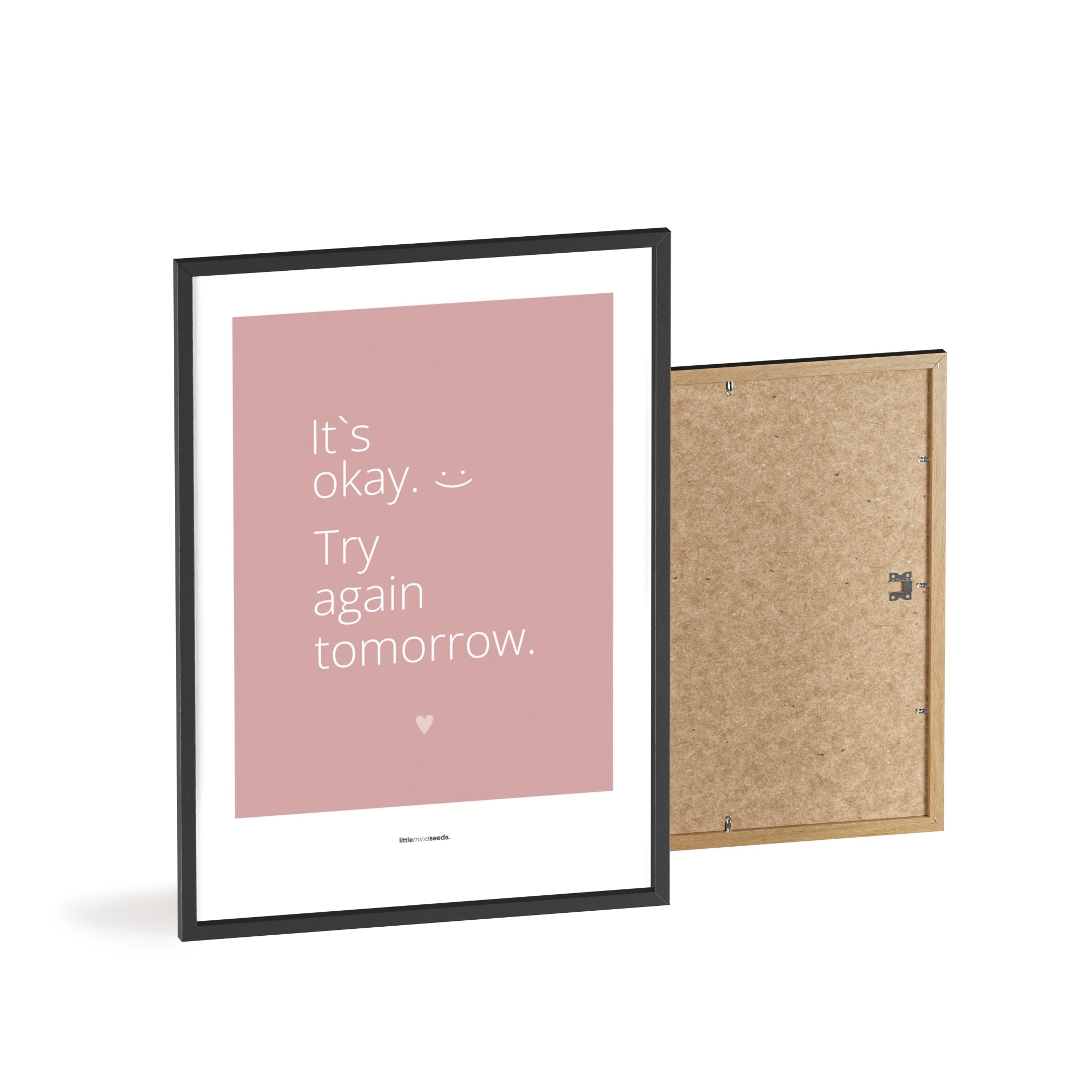 "It’s OK, Try Again Tomorrow" – Resilience & Confidence Wall Art to Build Self-Belief & Grit | Motivational Quality Framed Poster | Minimalist Wall Art –  Pink