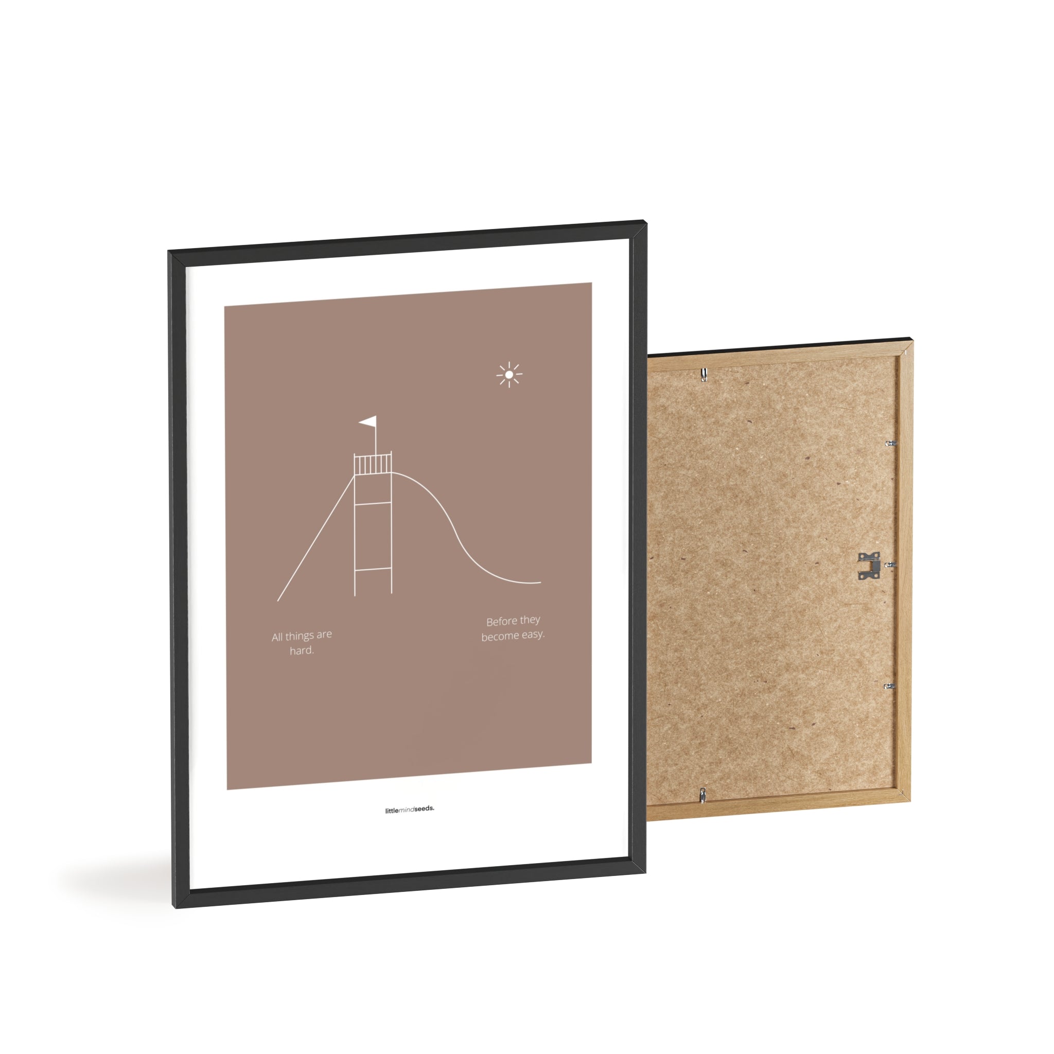 "All Things Are Hard Before They Become Easy" – Resilience & Confidence Wall Art to Build Self-Belief & Grit | Motivational Matte Frame | Minimalist Wall Art – Brown