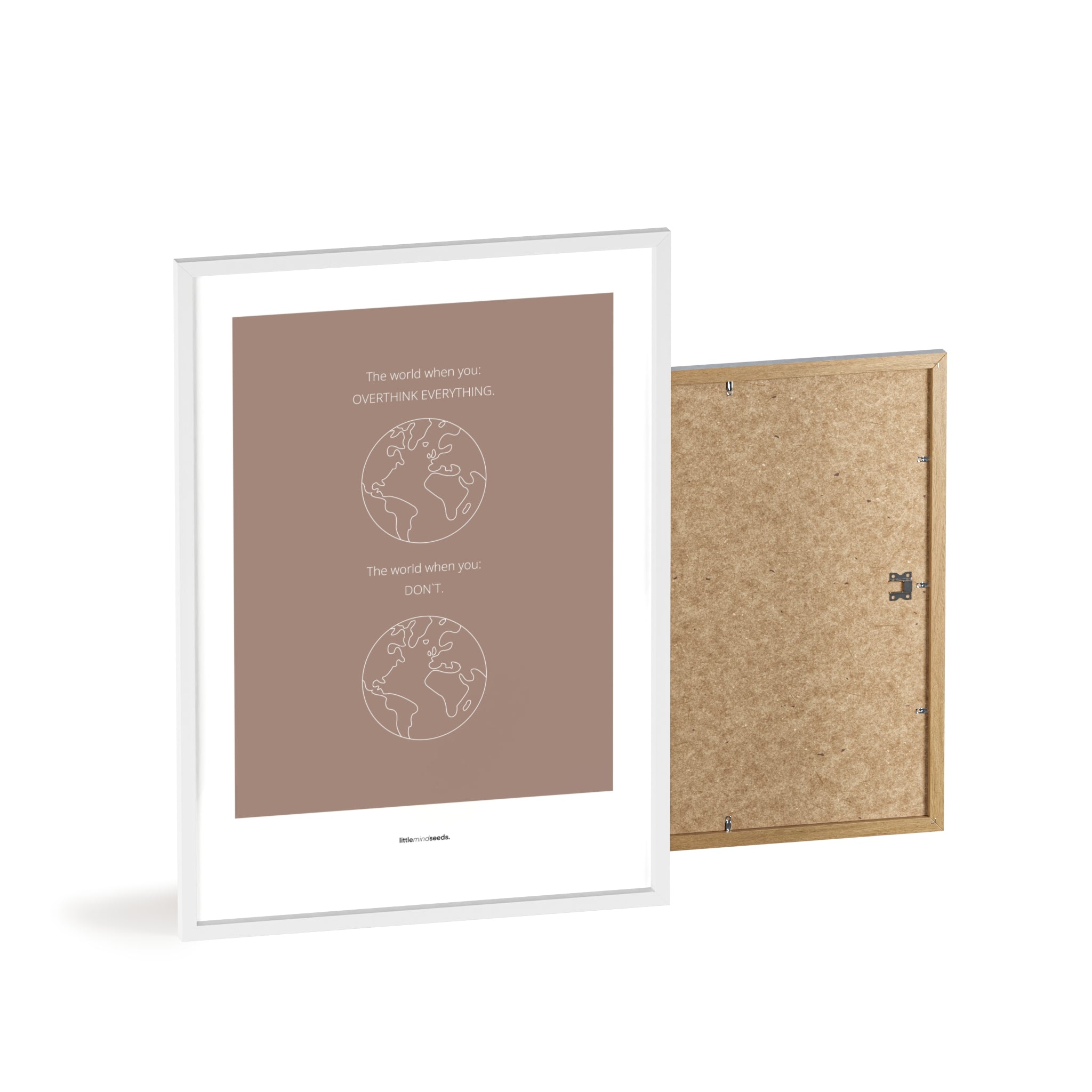 "The World" – Happiness & Well-Being Reminder Wall Art to Encourage Joy & Balance | Motivational Matte Frame | Minimalist Wall Art – Brown