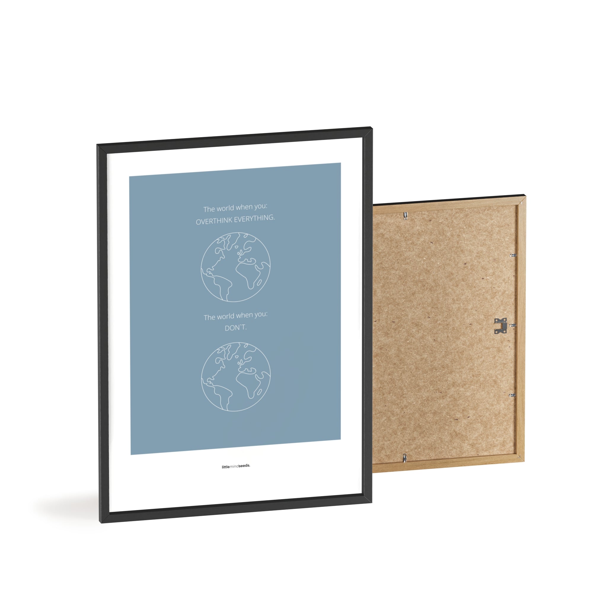 "The World" – Happiness & Well-Being Reminder Wall Art to Encourage Joy & Balance | Motivational Matte Frame | Minimalist Wall Art – Blue