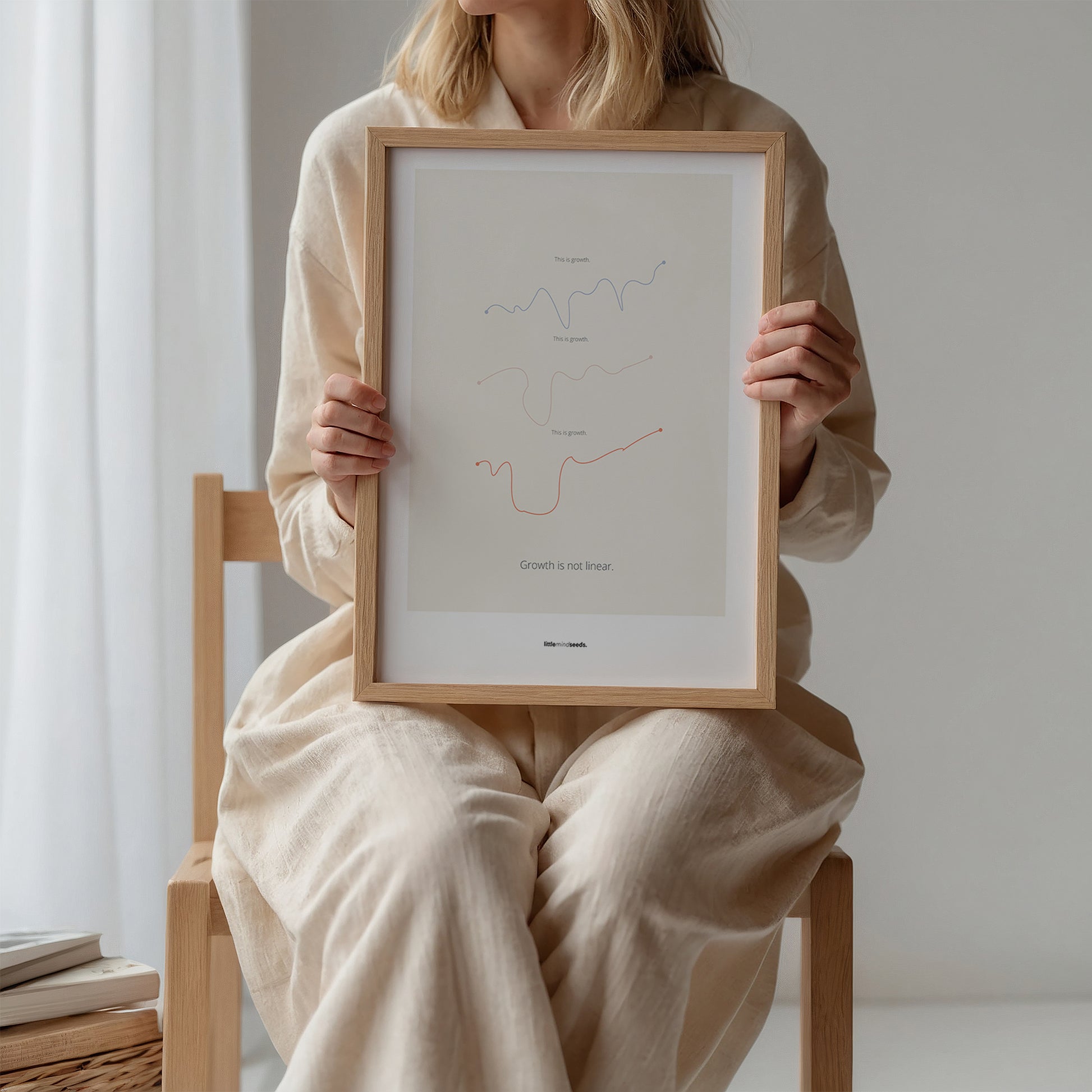 “Growth Is Not Linear” – Inspiration to Child's Growth Mindset | Motivational Framed Poster | Minimalist Quotes on the Wall – Beige