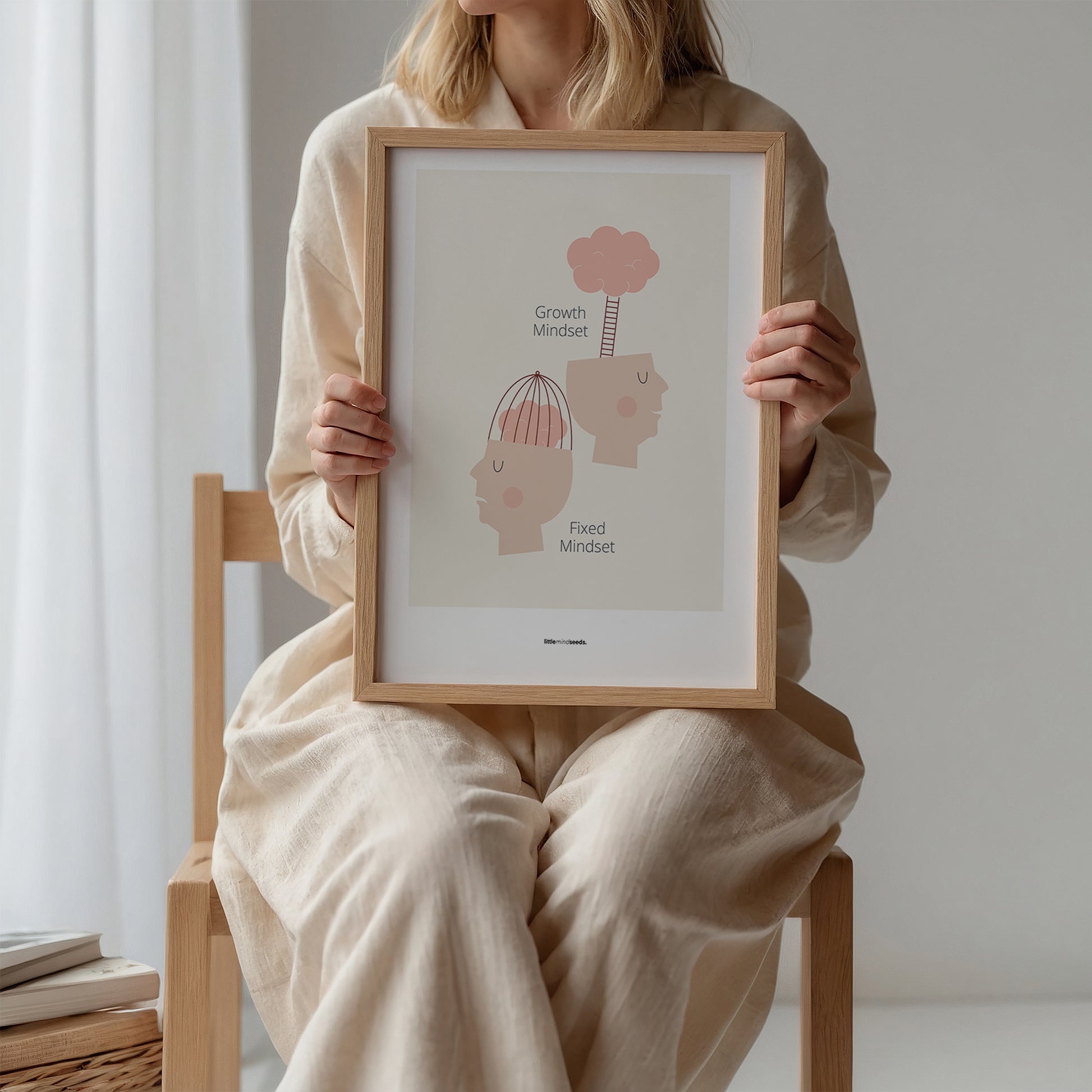 Growth vs Fixed Mindset – Framed Posters with Quotes for Kids Inspiration for Growth Mindset Framed Poster – Beige