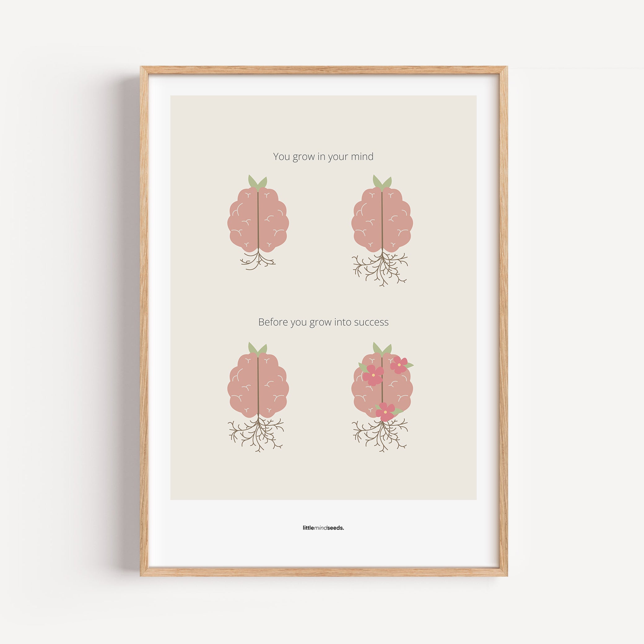 "You Grow Inside First" – Motivational Framed Poster for Children | Growth Mindset Wall Art Framed Poster – Beige