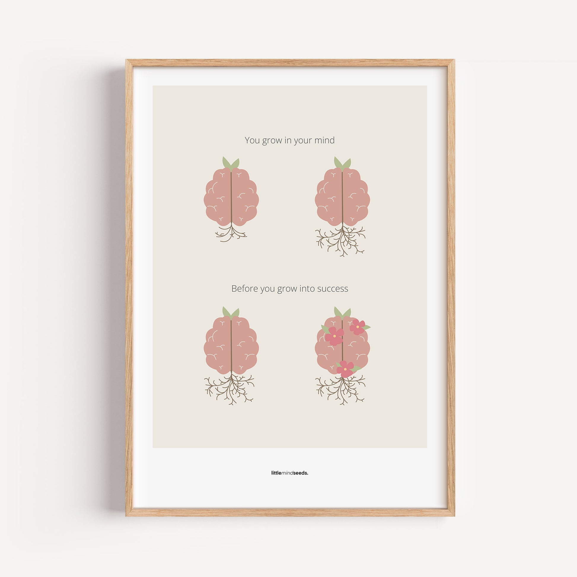 "You Grow Inside First" – Motivational Framed Poster for Children | Growth Mindset Wall Art Framed Poster – Beige