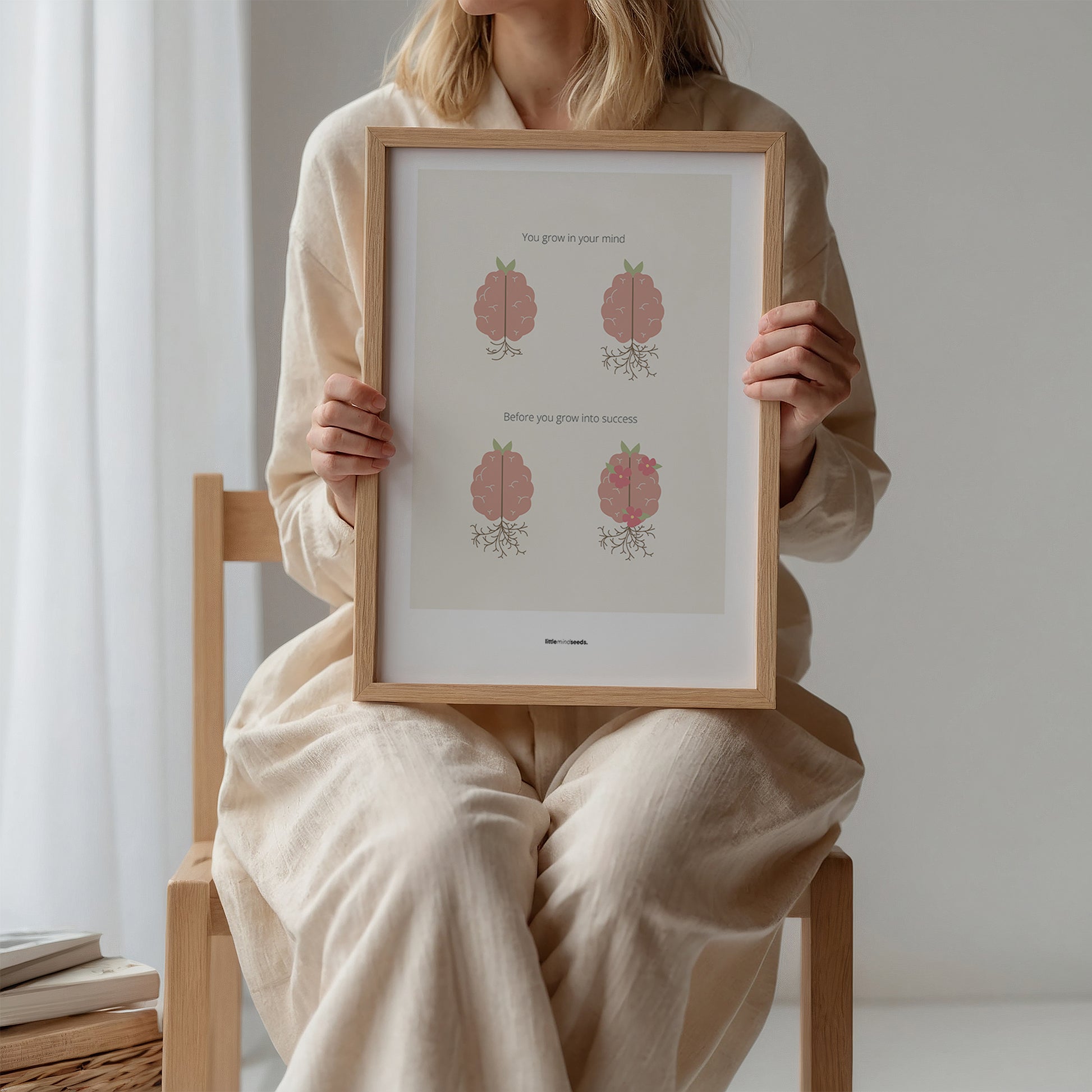 "You Grow Inside First" – Motivational Framed Poster for Children | Growth Mindset Wall Art Framed Poster – Beige