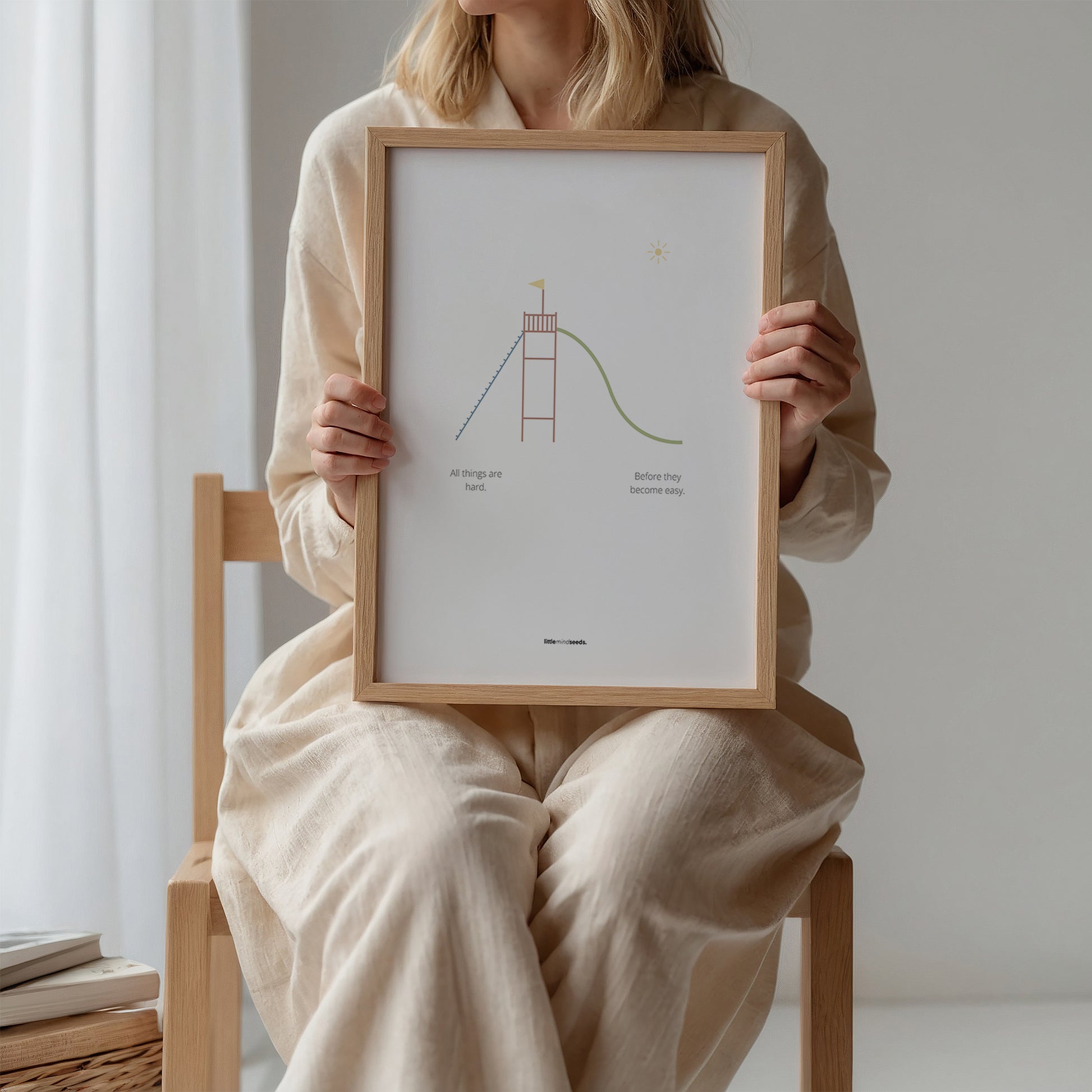 "All Things Are Hard Before They Become Easy" – Resilience & Confidence Wall Art to Build Self-Belief & Grit | Motivational Matte Frame | Minimalist Wall Art – Beige