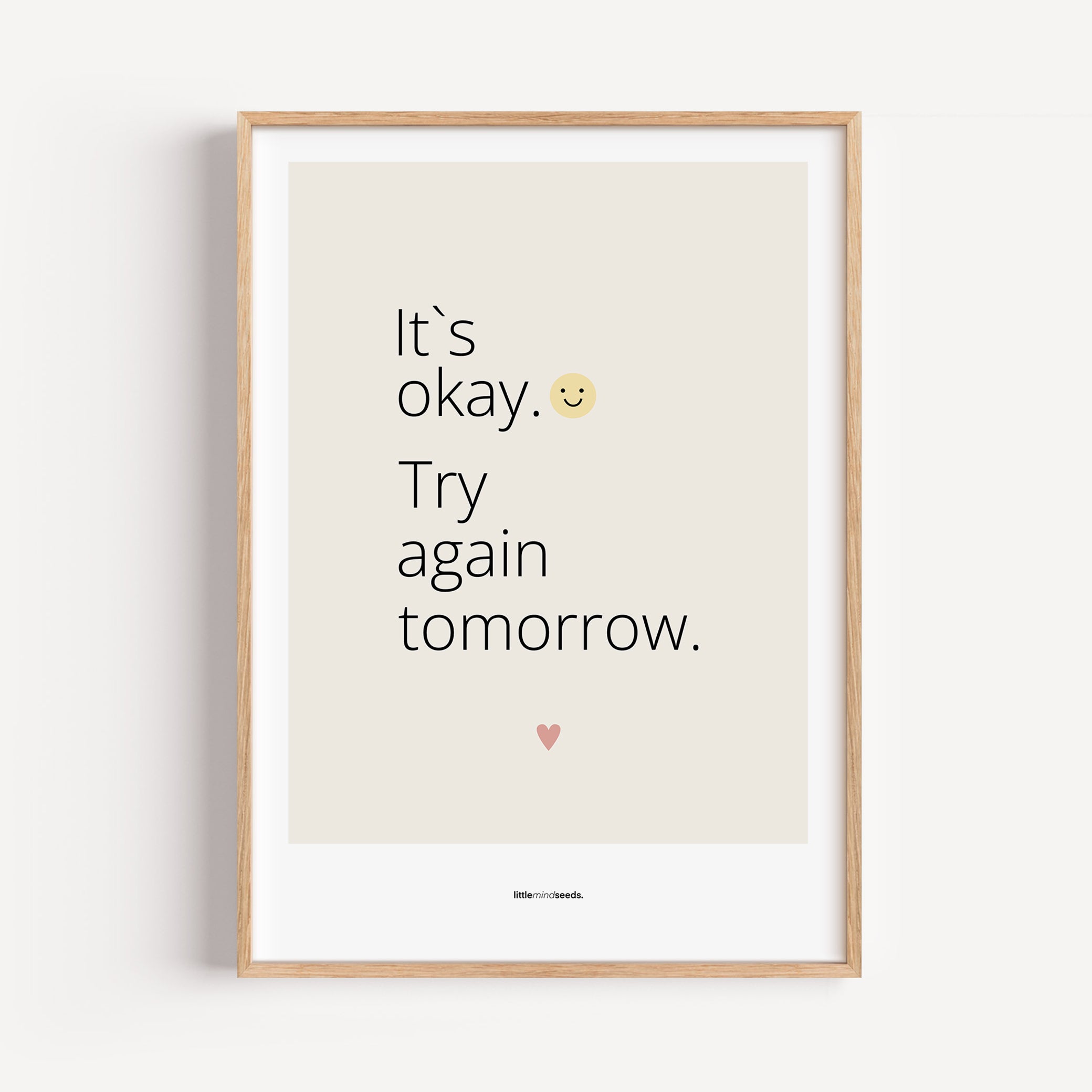 "It’s OK, Try Again Tomorrow" – Resilience & Confidence Wall Art to Build Self-Belief & Grit | Motivational Quality Framed Poster | Minimalist Wall Art – Beige