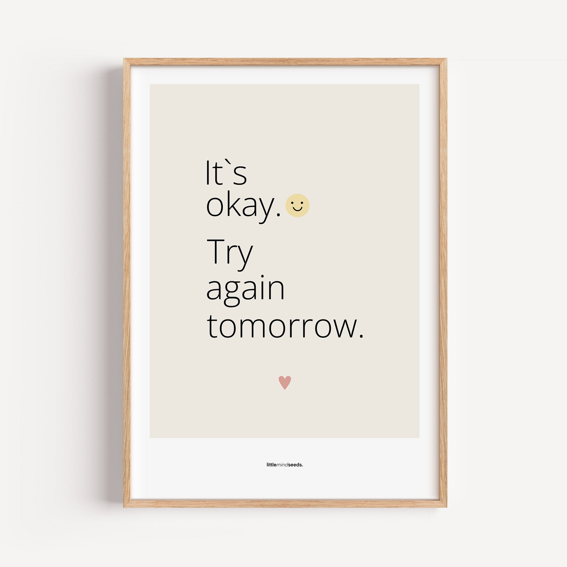"It’s OK, Try Again Tomorrow" – Resilience & Confidence Wall Art to Build Self-Belief & Grit | Motivational Quality Framed Poster | Minimalist Wall Art – Beige