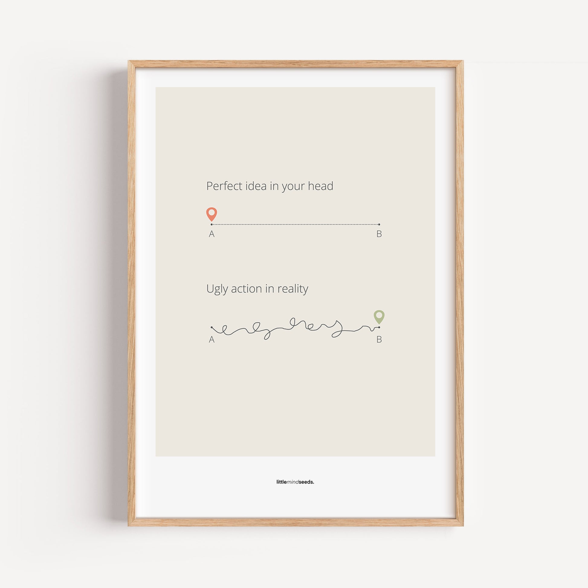 "Perfect Idea vs Ugly Action in Reality" – Critical Thinking & Problem-Solving Children Wall Art to Boost Creativity & Adaptability | Matte Frame Poster– Beige