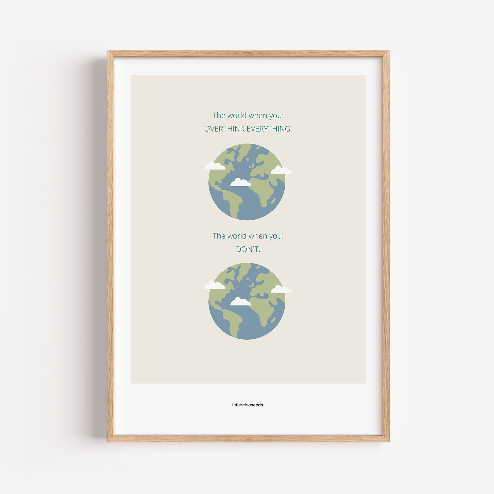 "The World" – Happiness & Well-Being Reminder Wall Art to Encourage Joy & Balance | Motivational Matte Frame | Minimalist Wall Art – Beige