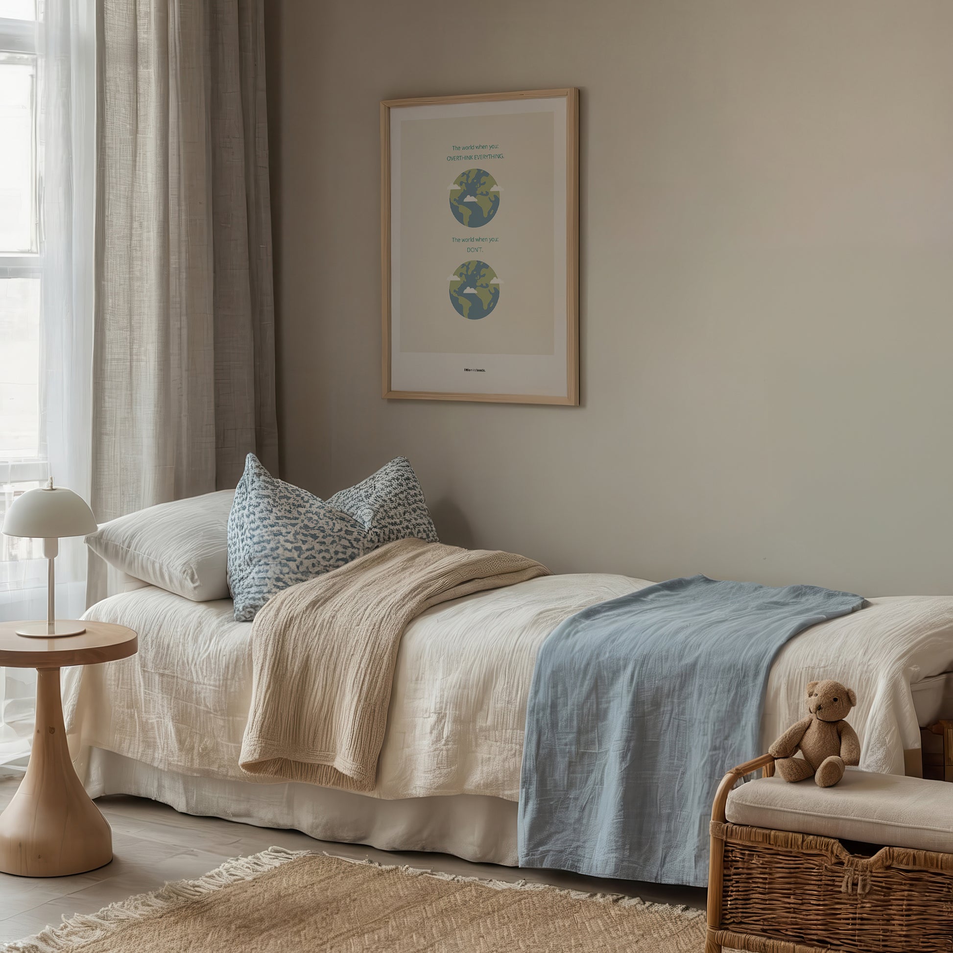 "The World" – Happiness & Well-Being Reminder Wall Art to Encourage Joy & Balance | Motivational Matte Frame | Minimalist Wall Art – Beige