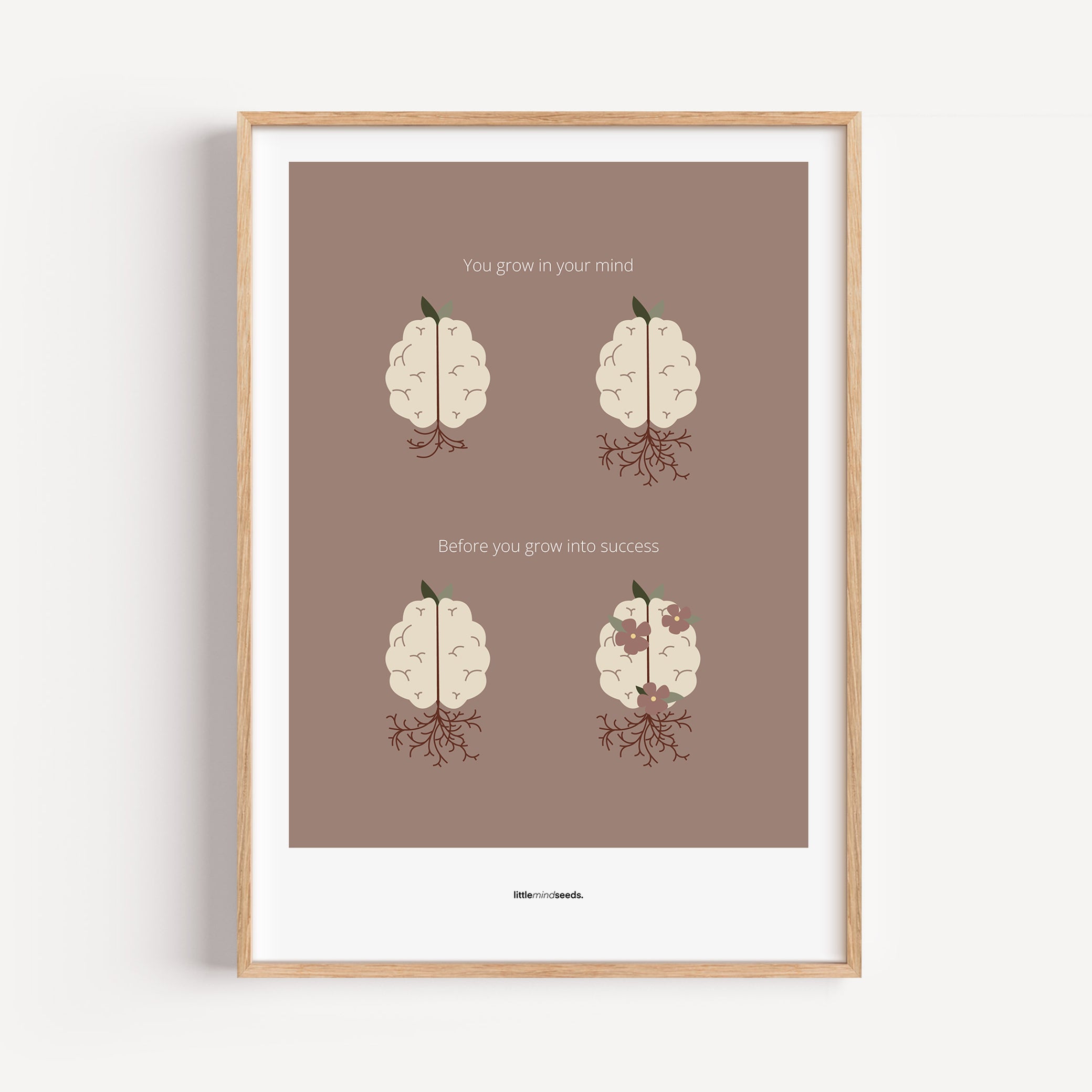 "You Grow Inside First" – Motivational Framed Poster for Children | Growth Mindset Wall Art Framed Poster – Brown