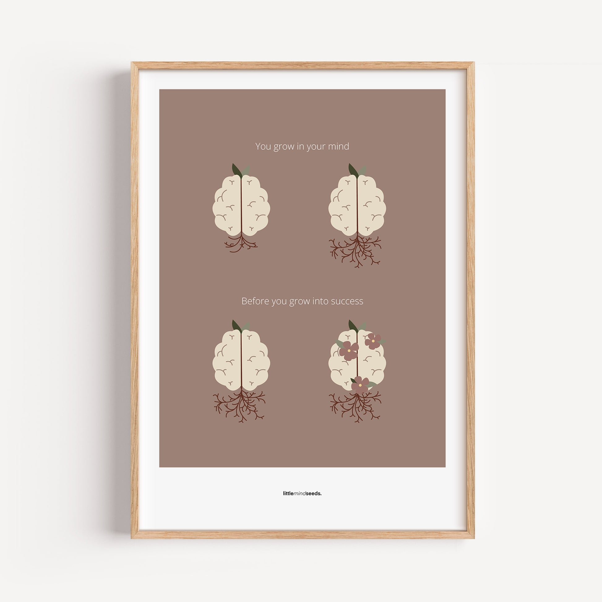"You Grow Inside First" – Motivational Framed Poster for Children | Growth Mindset Wall Art Framed Poster – Brown