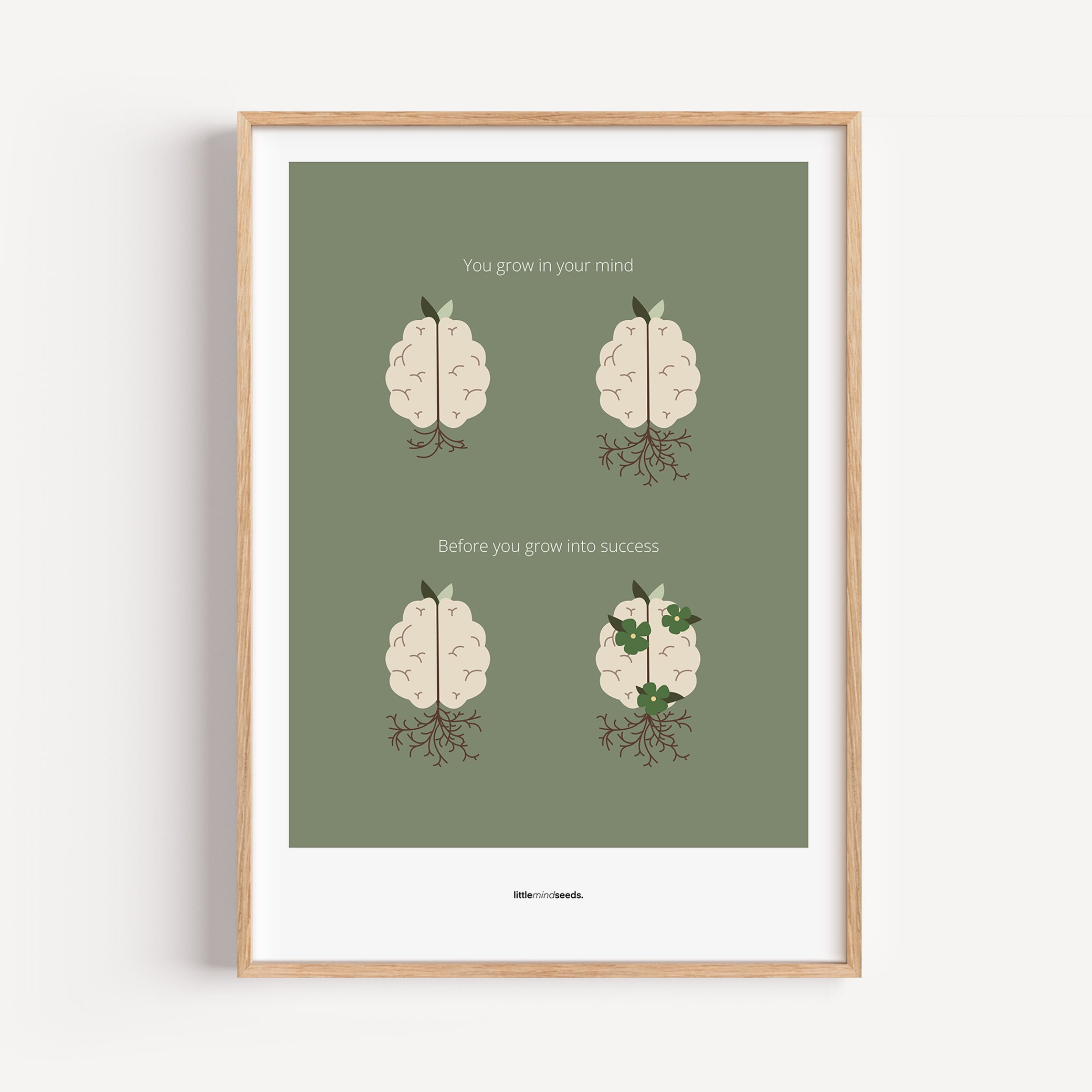 "You Grow Inside First" – Motivational Framed Poster for Children | Growth Mindset Wall Art Framed Poster – Green