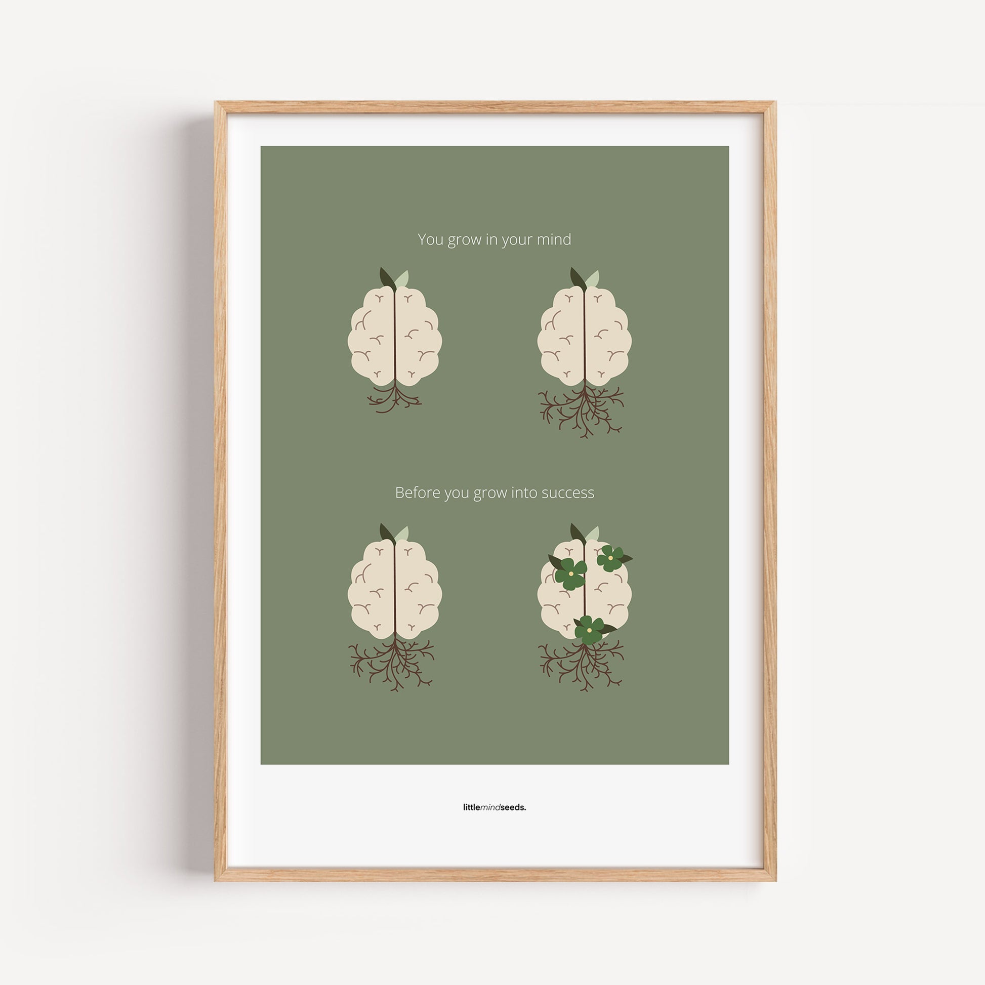 "You Grow Inside First" – Motivational Framed Poster for Children | Growth Mindset Wall Art Framed Poster – Green