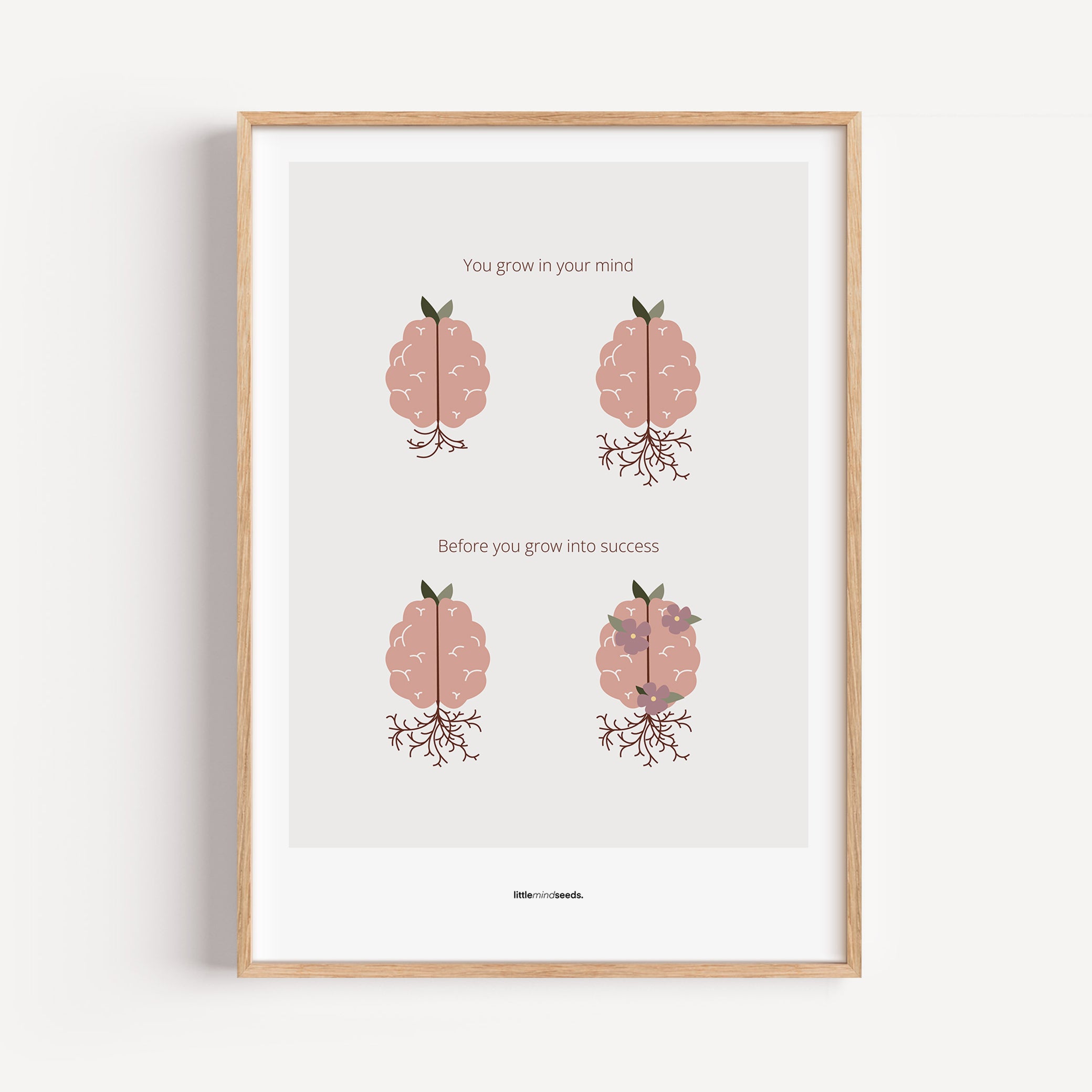 "You Grow Inside First" – Motivational Framed Poster for Children | Growth Mindset Wall Art Framed Poster – Light Gray