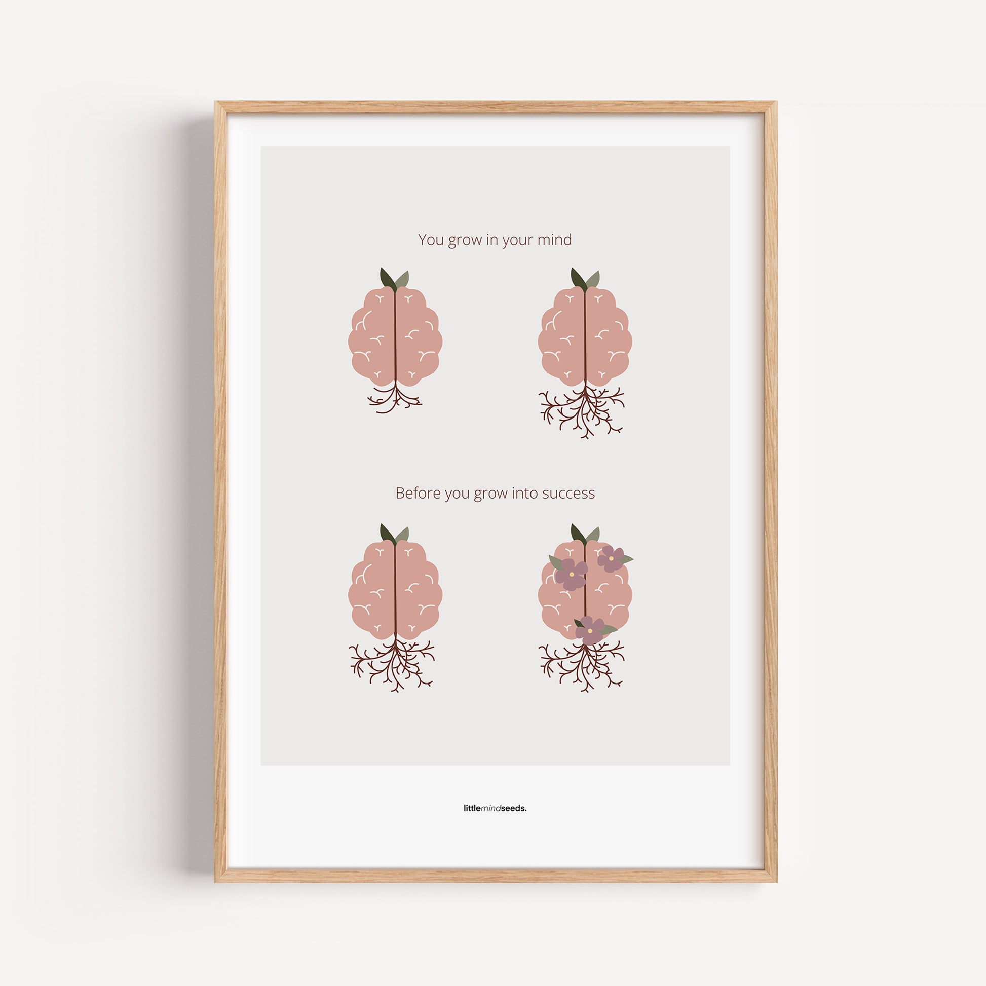 "You Grow Inside First" – Motivational Framed Poster for Children | Growth Mindset Wall Art Framed Poster – Light Gray