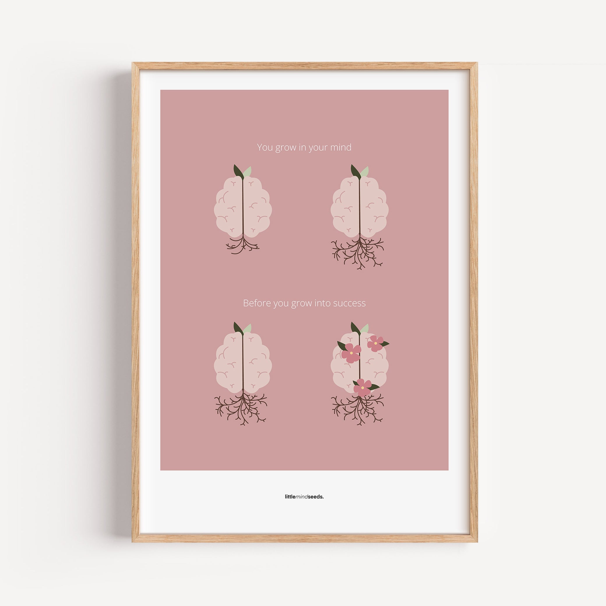 "You Grow Inside First" – Motivational Framed Poster for Children | Growth Mindset Wall Art Framed Poster – Pink