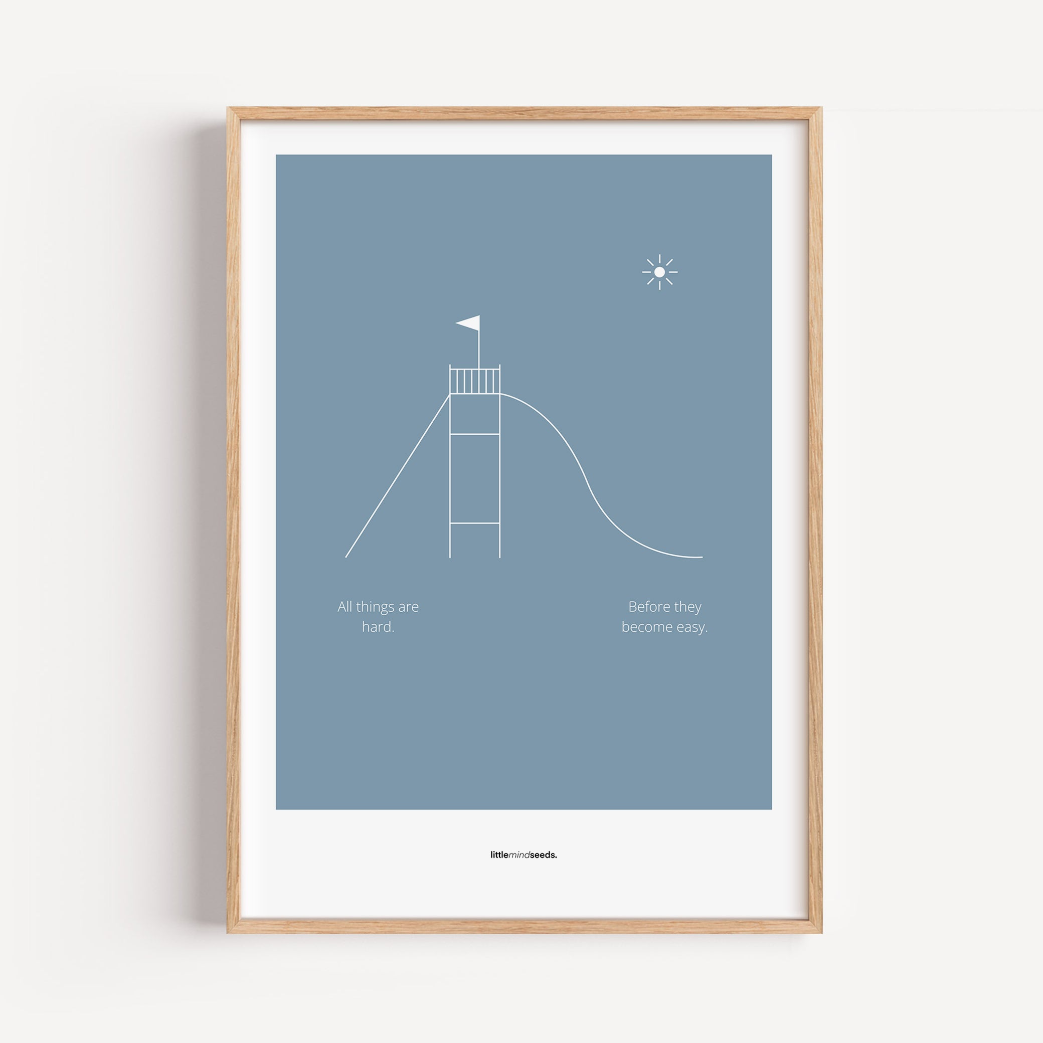 "All Things Are Hard Before They Become Easy" – Resilience & Confidence Wall Art to Build Self-Belief & Grit | Motivational Matte Frame | Minimalist Wall Art – Blue