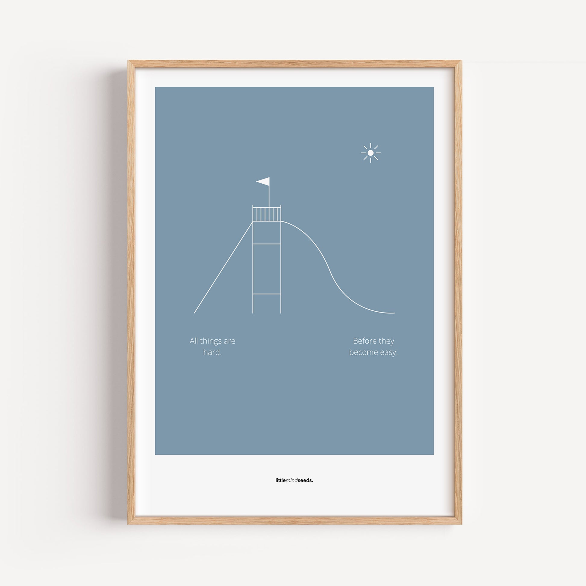 "All Things Are Hard Before They Become Easy" – Resilience & Confidence Wall Art to Build Self-Belief & Grit | Motivational Matte Frame | Minimalist Wall Art – Blue