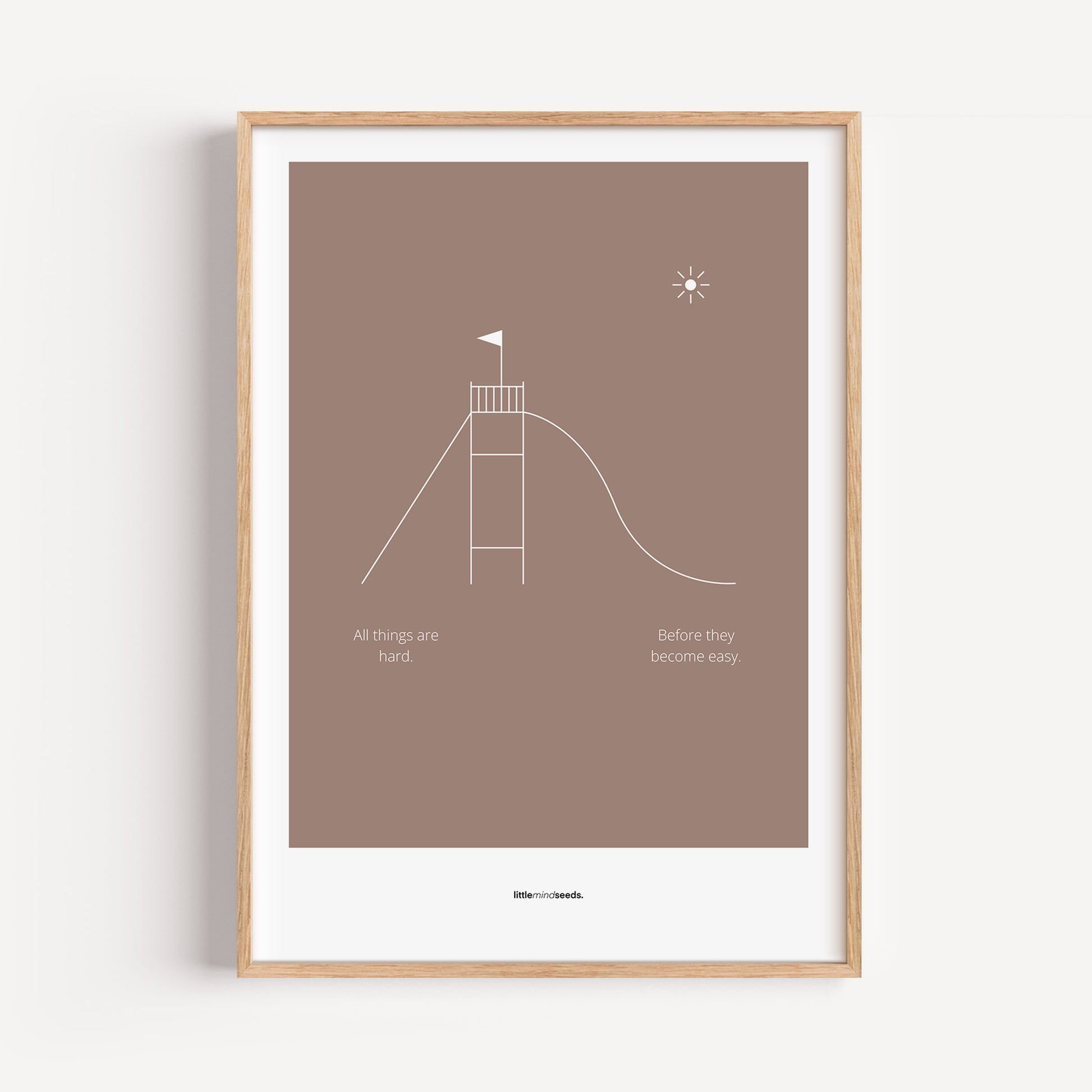 "All Things Are Hard Before They Become Easy" – Resilience & Confidence Wall Art to Build Self-Belief & Grit | Motivational Matte Frame | Minimalist Wall Art – Brown