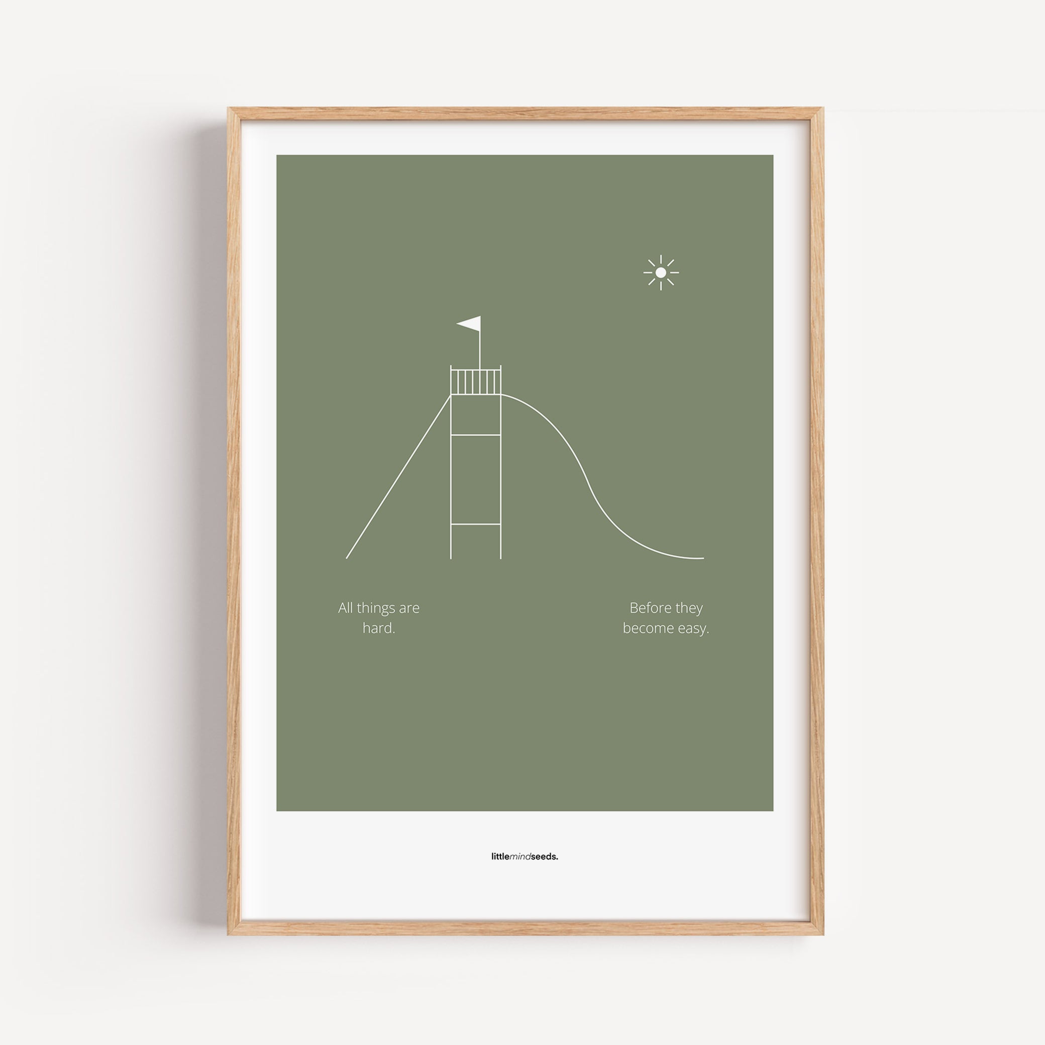 "All Things Are Hard Before They Become Easy" – Resilience & Confidence Wall Art to Build Self-Belief & Grit | Motivational Matte Frame | Minimalist Wall Art – Green